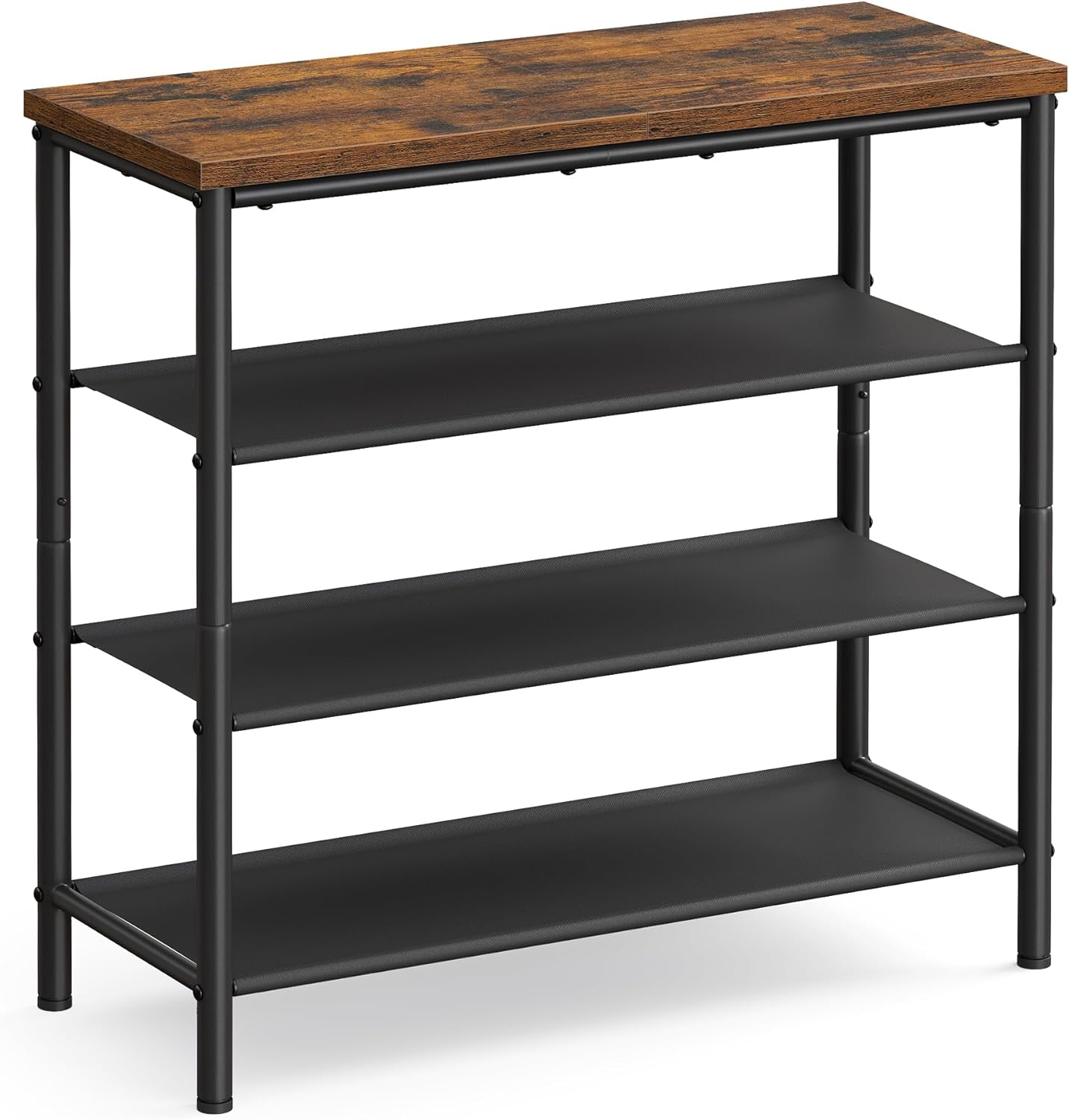 VASAGLE Shoe Rack, 5 Tier Shoe Storage Rack for 12-16 Pairs of Shoes, Shoe Organizer for Entryway, with 4 Fabric Shelves and Wooden Top, Steel Frame, Industrial, Rustic Brown and Black ULBS036B01