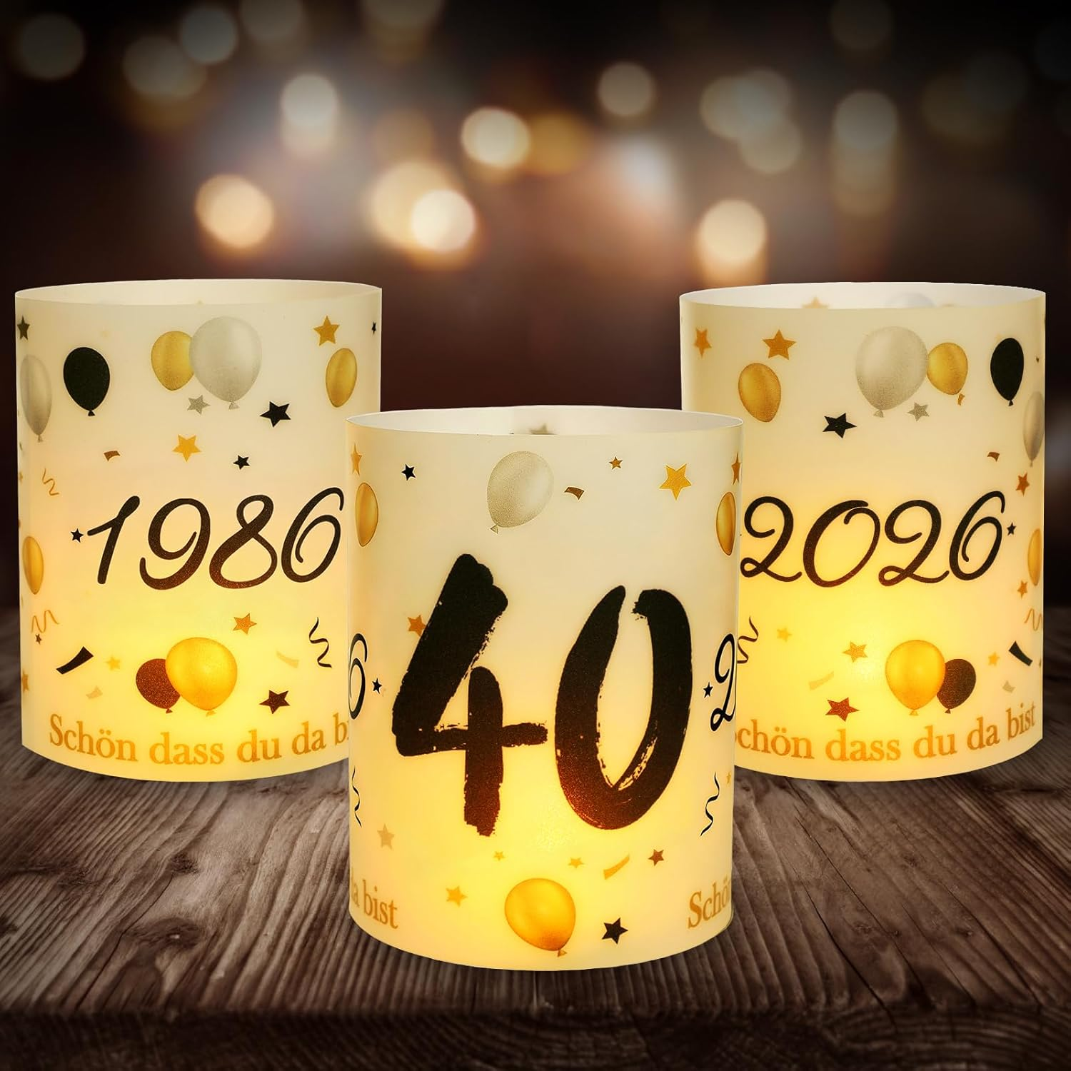 12 Lantern Table Decoration 40Th Birthday, Seutgjie 40Th Birthday Wedding Anniversary Decoration Man Woman 1986-2026 Black Gold for Tea Lights or Candles image number 5