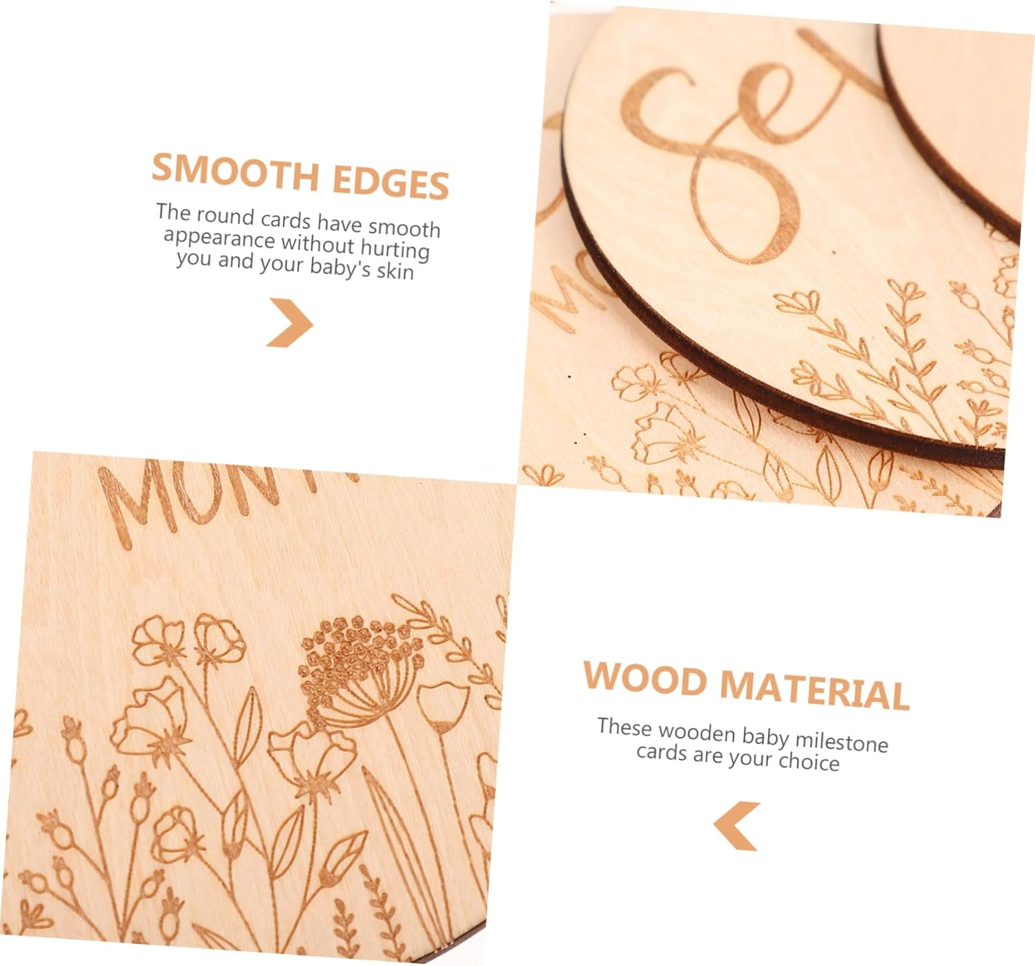 Minkissy 14Pcs Wooden Monthly Milestone Cards Set Photo Prop Cards for Parents for Documenting Growth and Special Moments Decorative Milestone Wooden Circles image number 4
