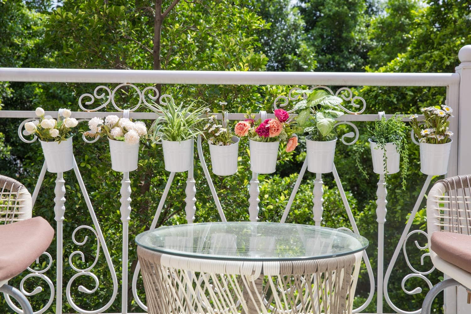 Dahey 10 Pcs Hanging Flower Pots Metal Iron Bucket Planter for Railing Fence Balcony Garden Home Decoration Flower Holders with Detachable Hooks, White, 5 Inches image number 6