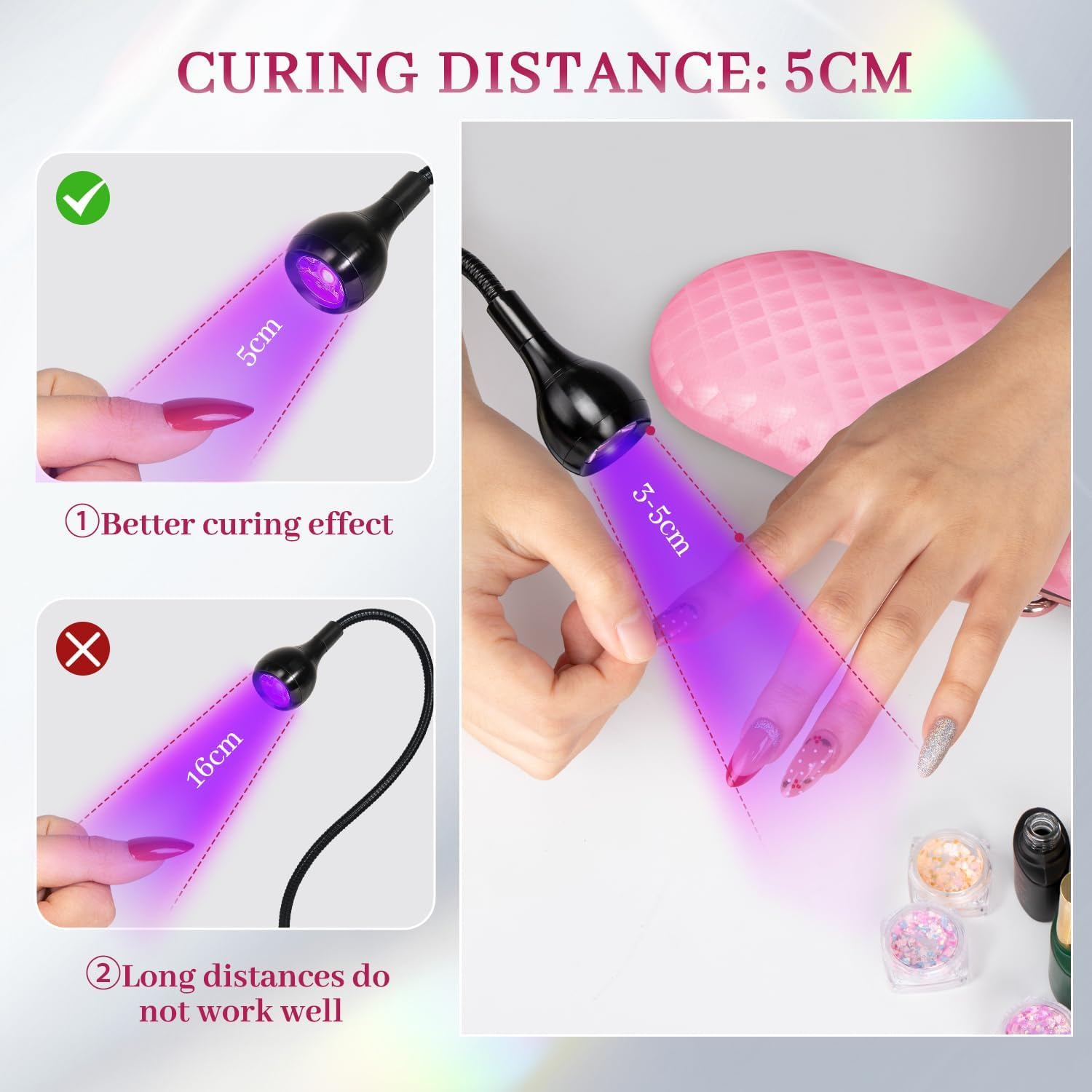 Krofaue UV LED Nail Lamp - Quick Dryer Curing Light Foot Control Gooseneck UV Nail Dryers with Gooseneck and Clamp Manicure Salon DIY at Home Beauty Black