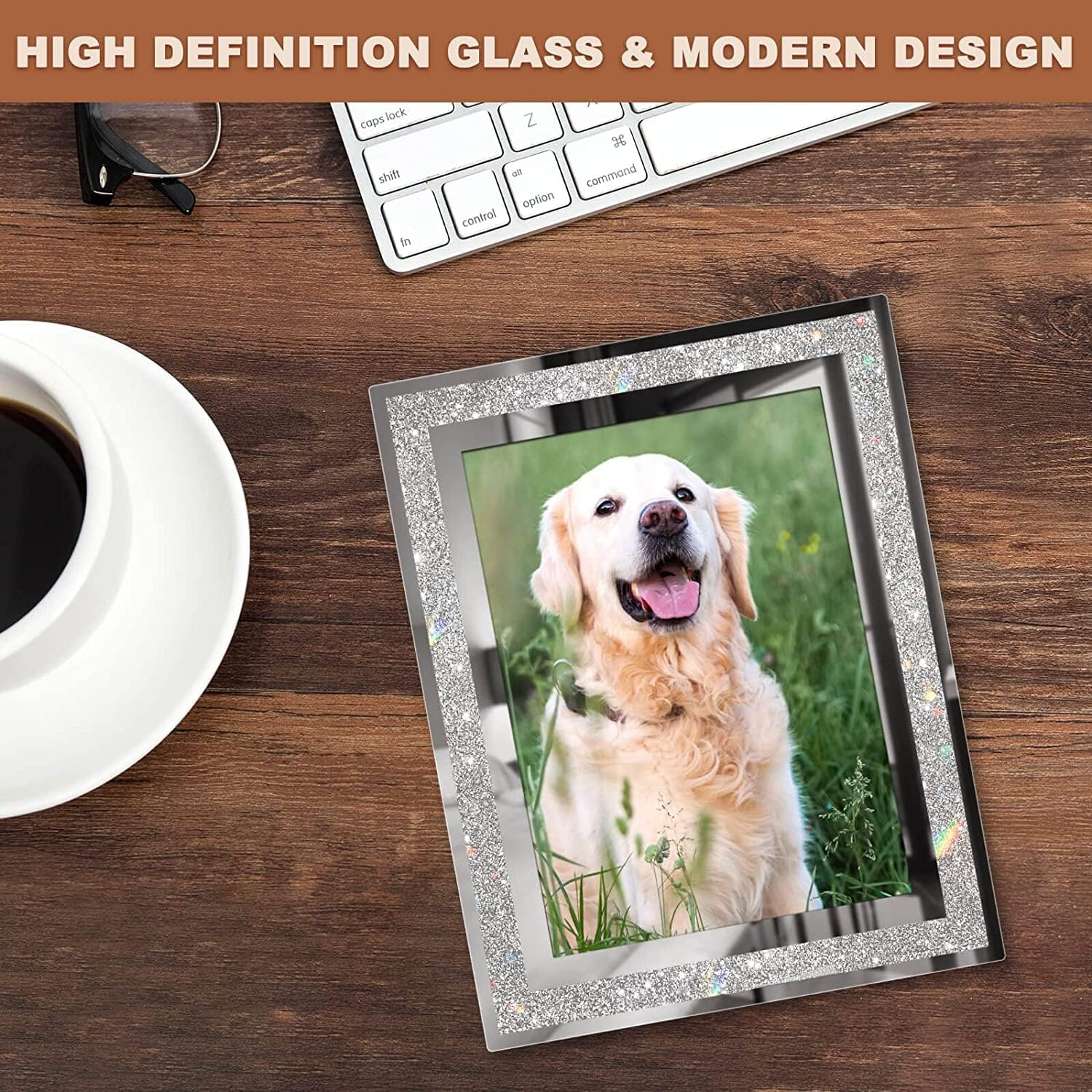 Frames Polished Silver Plate Picture Frame, 4X6 Picture Frames in Silver, Glass and Crystal Photo Frame Ornaments for Tabletop Living Home & Office Decor image number 5