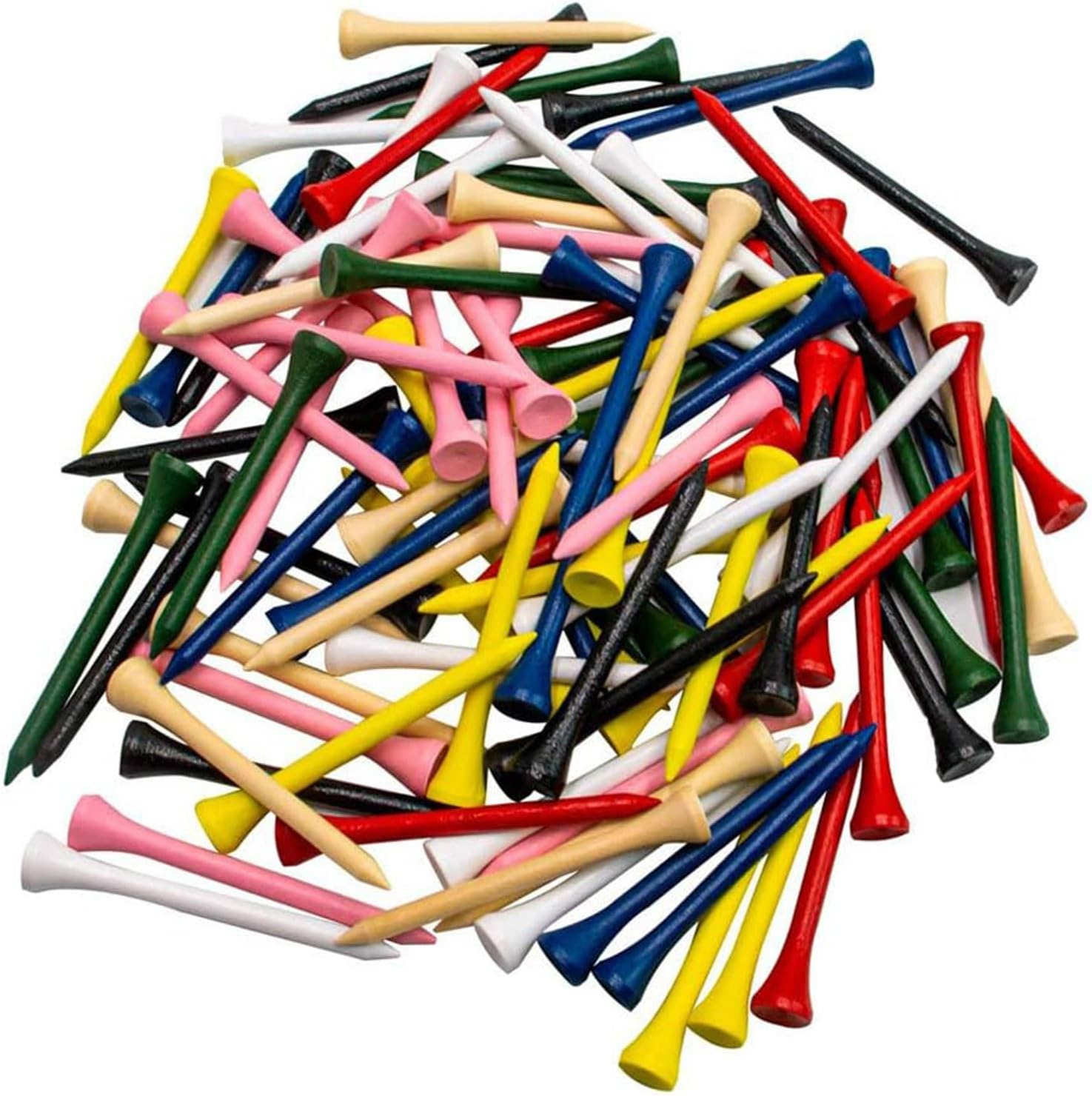 ENERKEEN Golf Tees, 100 Counts Wood Golf Tees Bulk, 3-1/4" Multiple Colors Less Friction Professional Tees for Golf Training
