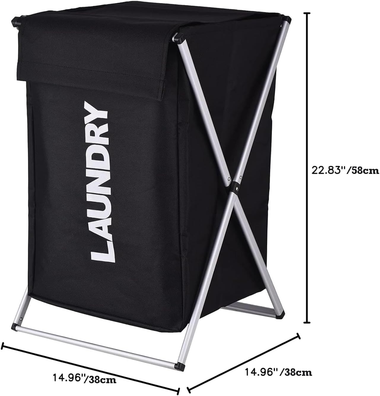Foldable Laundry Hamper: Laundry Basket Clothes Hamper Aluminum X-Frame Foldable for Bathroom Bedroom Home Black image number 2