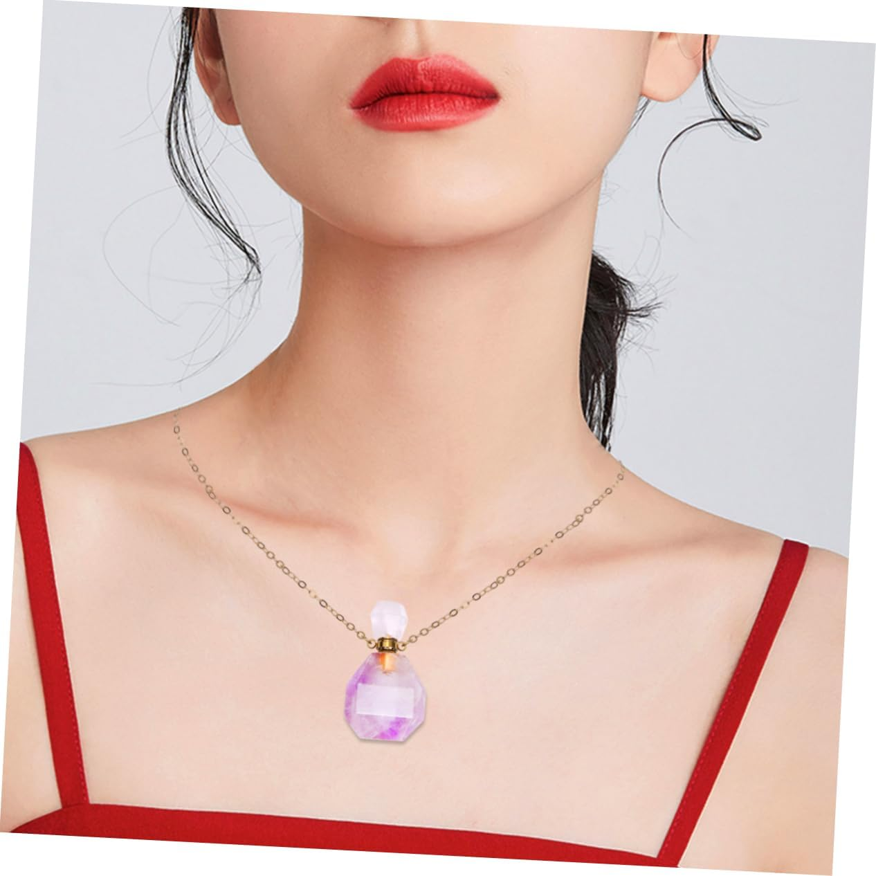 Fluorite Perfume Atomizer Bottle Pendant Travel Bottle Refillable Perfume Container Crystal Decor Necklace Jewelry - Green image number 5