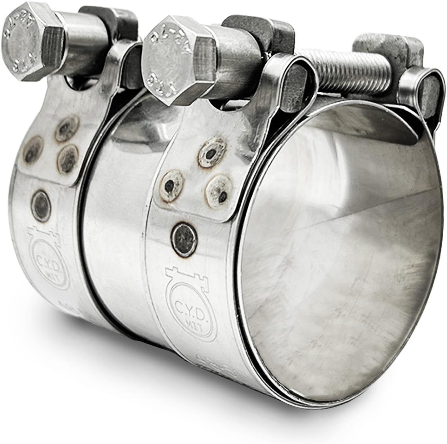 CHUN YUNG DA TT Extra Wide Heavy Duty Hose Clamps,304 Stainless Steel 2 Inch Exhaust Clamp, Sleeve Coupler Butt Joint Band Clamp for Muffler Pipe 48-51 Mm (1.89-2 Inch,1 Pack) image number 2
