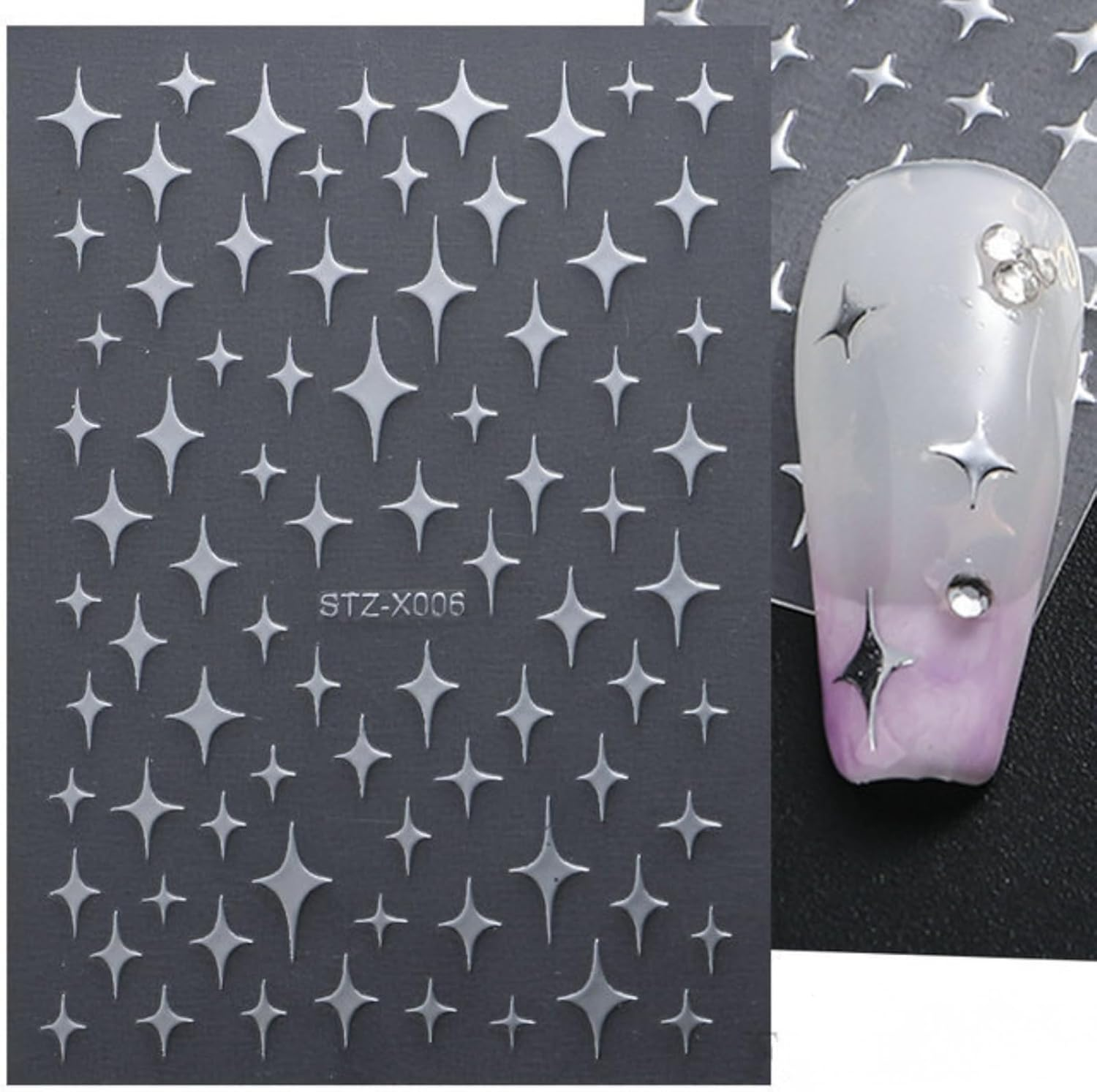 6 Sheets Nail Art Sticker, Self-Adhesive Decals with Glitter, 3D Holographic, Star, and Heart Designs, Nail Supplies for Stunning Nail Art Design and Decoration Accessories (Gold+Silver) image number 6