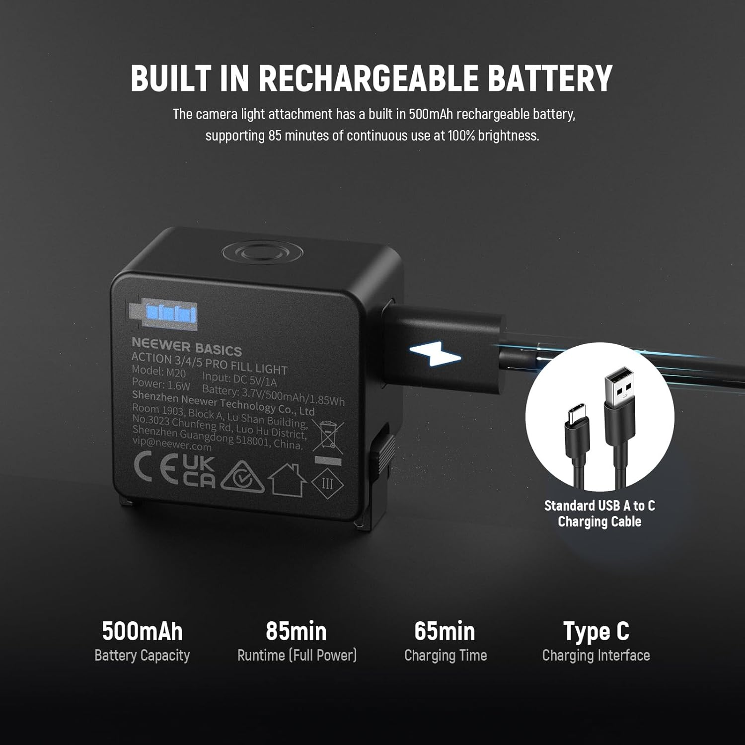 NEEWER Basics M20 Magnetic LED Camera Light Compatible with DJI OSMO Nano Action 3 4 5 Pro Cage NEEWER AC009 PRO Pocket 3 Accessories Expansion Adapter, Plastic Mini Fill Light Attachment 5600K CRI95+ image number 5