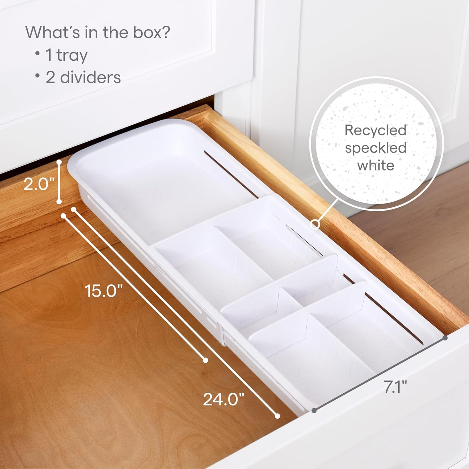 Youcopia Drawerfit, Expandable Kitchen Storage Organizer, Sliding Drawer Tray with Adjustable Dividers, Speckled White image number 1