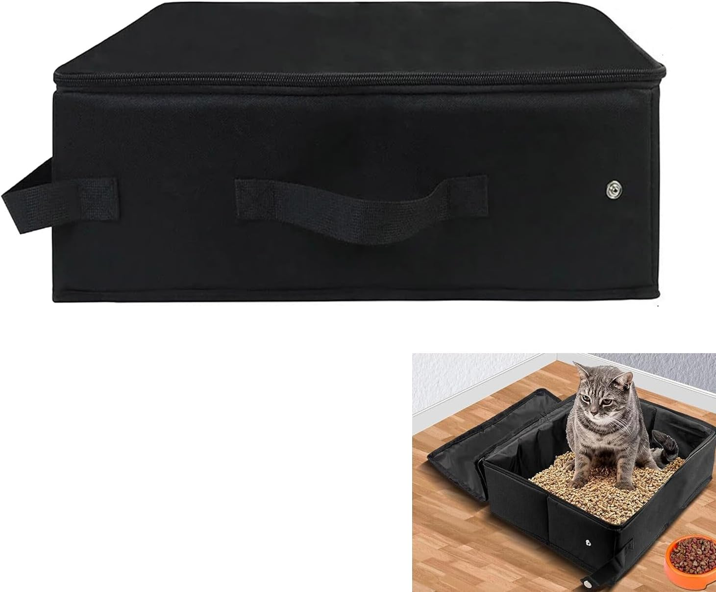 Roczential Factory Stock Portable Foldable Travel Cat Litter Box with Lid and Handle, Waterproof and Durable Fabric, Standard Size, Easy to Clean, Compact Design for Indoor and Outdoor Use image number 3