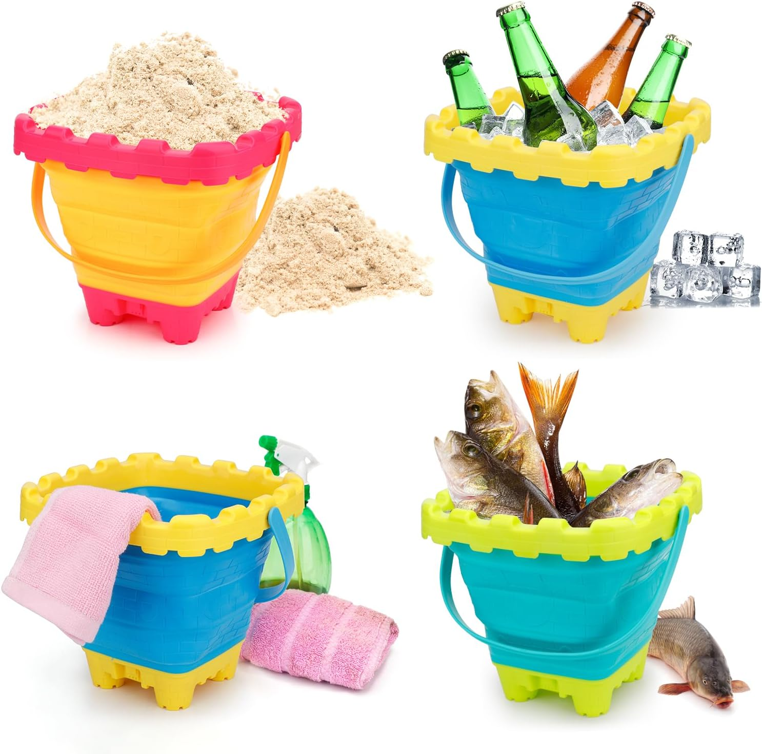 3L Collapsible Bucket, Foldable Pails 3 Packs for Easter Basket Gift, Easter Basket Bucket for Kids Adults, Multi-Use Household Beach Sandbox Pool Cleaning Camping Buckets Travel Toy image number 5