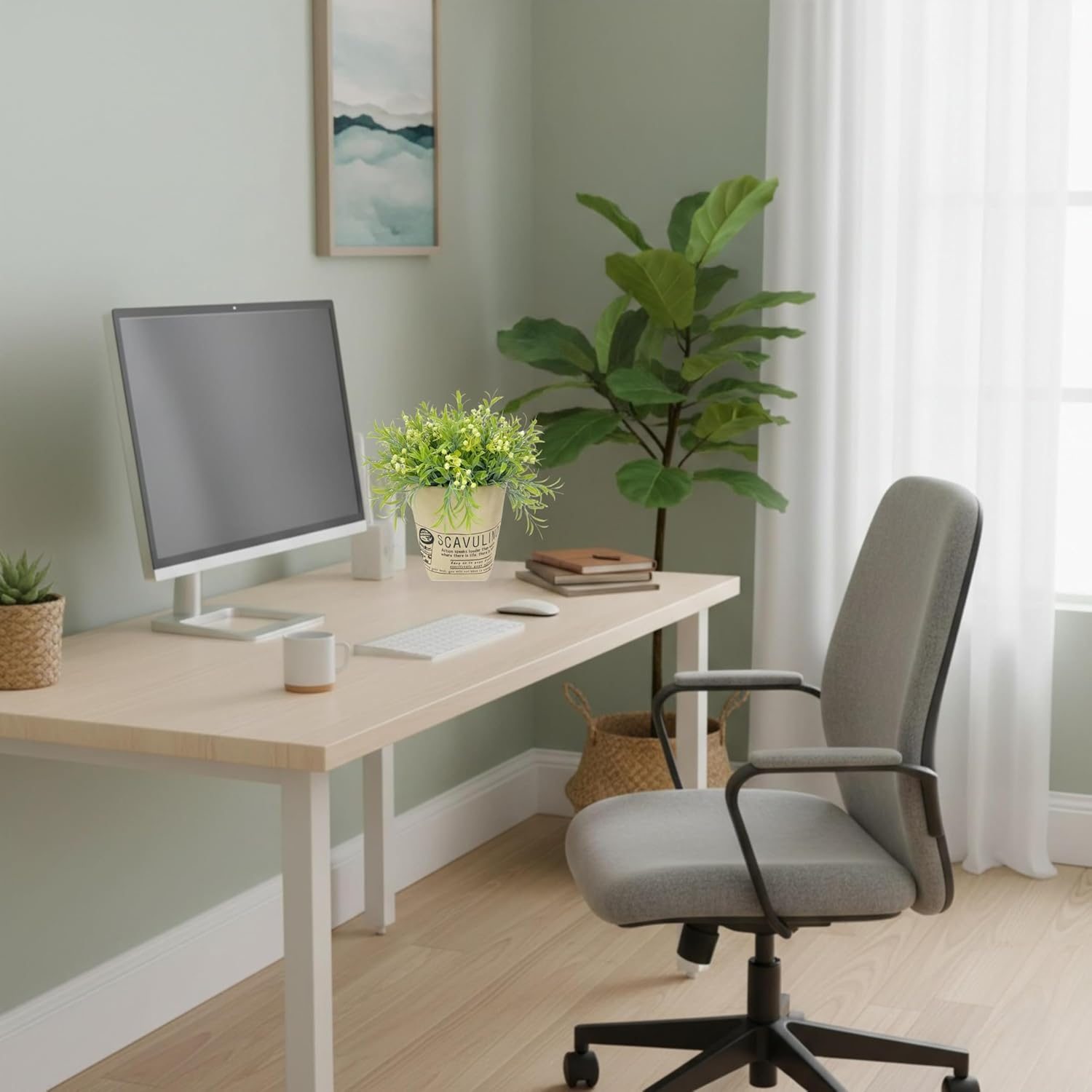 N&zwnj;Oristyle White Artificial Flowers with Burlap Bag &ndash; Subtle Sheen Small Potted Fake Plastic Baby'S Breath Flowers 6-Pack for Spring Summer Home Indoor Table Wedding Outdoor Porch Garden Decor image number 2