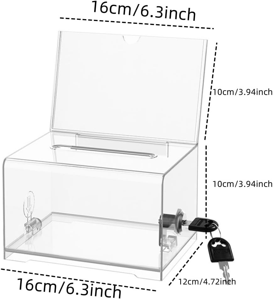 Aknebriax Suggestion Box with Sign Holder with Lock,Clear Ballot Box for Fundraising, Raffle, Tip Jar, School Voting.(Transparent Color) image number 4