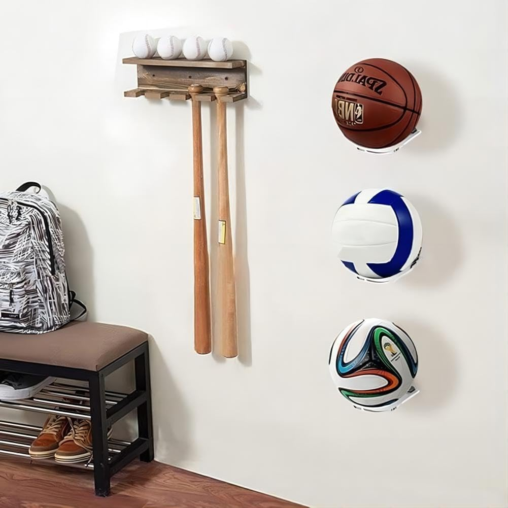 Basketball Holder, Wall Mount Acrylic Football Display Rack Invisible Clear Ball Hanger Storage Stand for Soccer Basketball Volleyball Rugby (2 Pack) image number 5