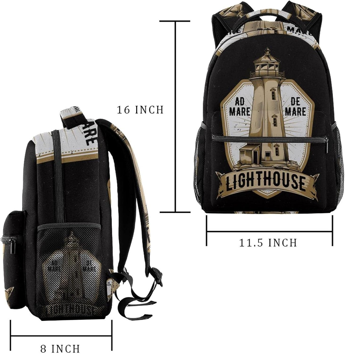 Illustration Old Lighthouse Backpack Students Shoulder Bags Travel Bag College School Tote Backpacks image number 4