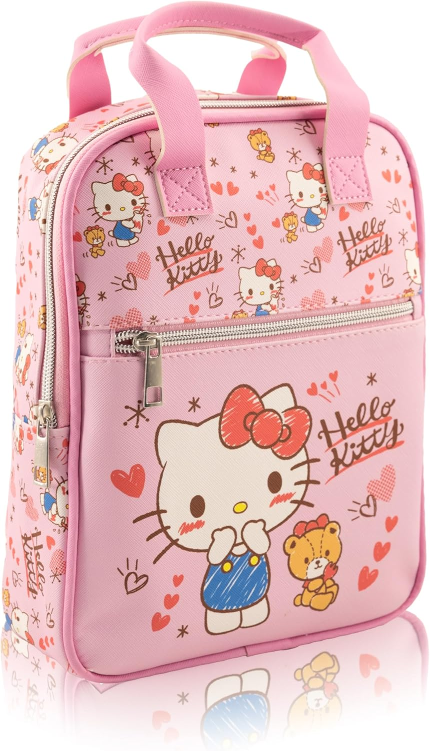 'Fast Forward Sitch, Hello Kitty or Bluey Mini Backpack for Kids & Adults | 10'' PU Leather Bluey Backpack Purse' - Hello Kitty image number 6