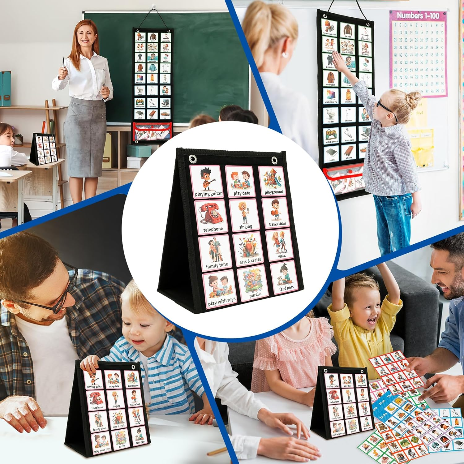 Visual Planner Chore Chart, Autism Daily Chore Routine Chart with 70 Cards Autism Learning Materials Kids Visual Behavioral Tool Wall Planner Visual Schedule Calendar Chart for Kids Boys Girls (Black) image number 1