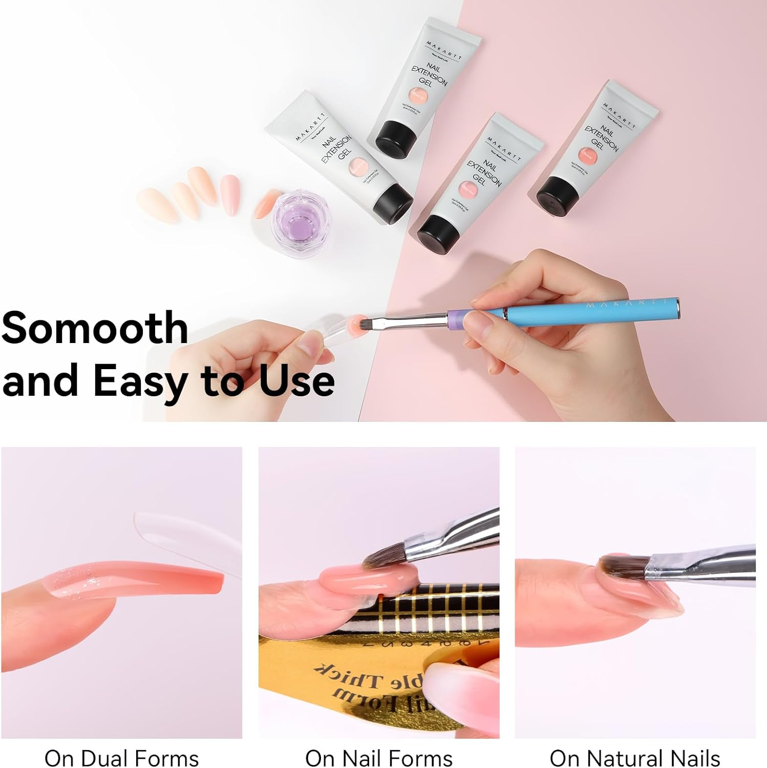 Makartt Poly Nail Gel Set: 4 Nude Pink 15ML, Strong Builder for Extension Strengthener, Long Lasting, Neutral Classic Colors French Manicure Kit Salon Supplies at Home image number 2