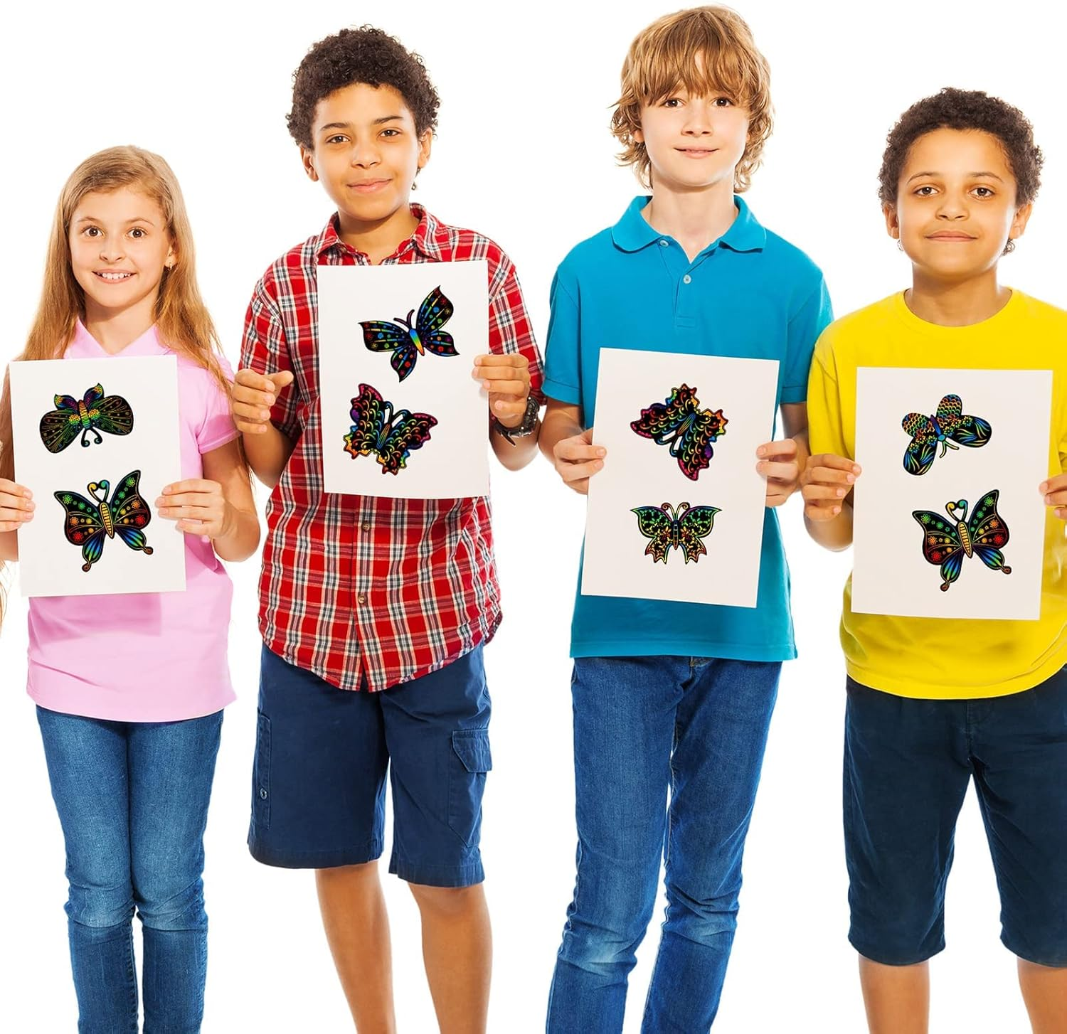 24Pcs Butterfly Scratch Cards for Kids, Rainbow Engraving Painting Scratch Board Crafts Art Card, Butterfly Party Favors for DIY Crafts Home Decoration Project Birthday Gift(6 Styles) image number 1