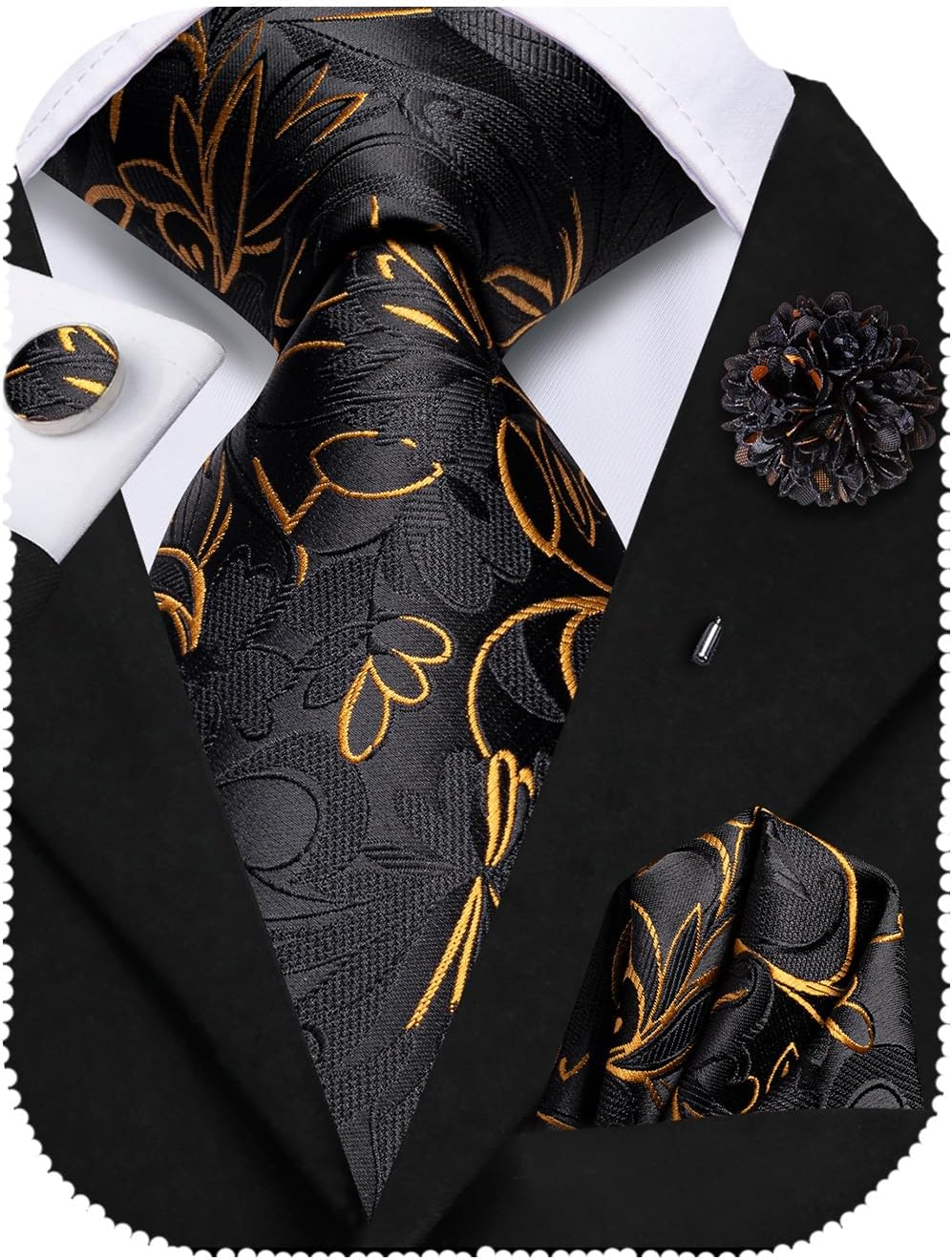 Hi-Tie Silk Men'S Tie and Pocket Square Cufflinks Lapel Pin Set Jacquard Wedding Business Necktie for Formal