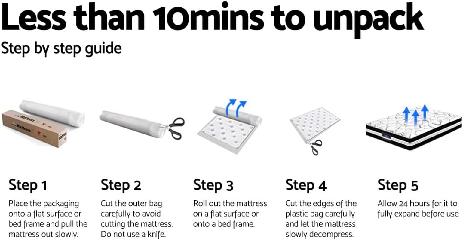 Giselle Bedding Queen Mattress Bed Mattresses Innerspring Foam 34Cm Thickness, with 5-Zone Pocket Spring System and Breathable Euro Top, 5Yrs Warranty, Medium Firm, White + Greywith Vacuum Packed image number 2