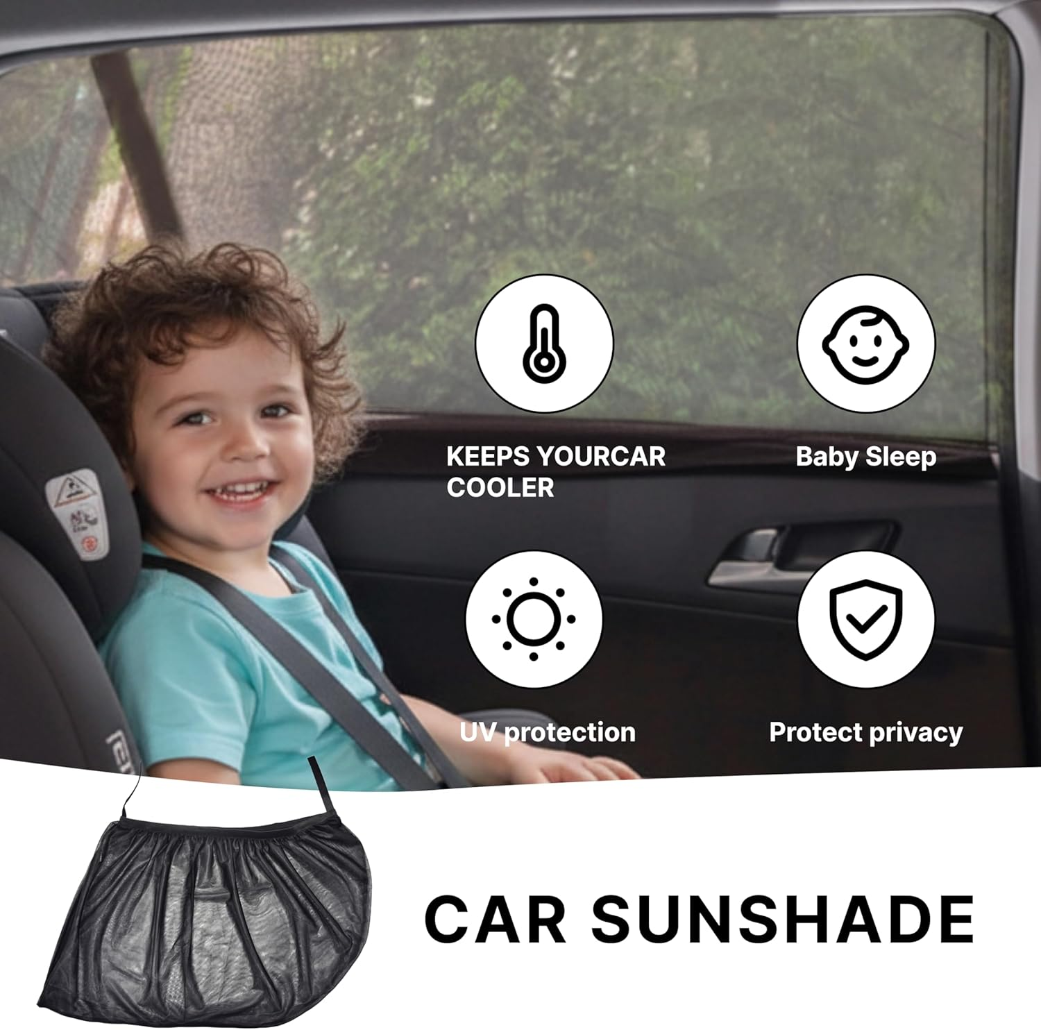 2 Pack Premium Car Window Shade, UV Protection Car Shades for Side Windows Baby, Full Coverage Car Window Sun Shade, Adjustable Mesh Car Window Cover for Baby, Fits Most Vehicles image number 2