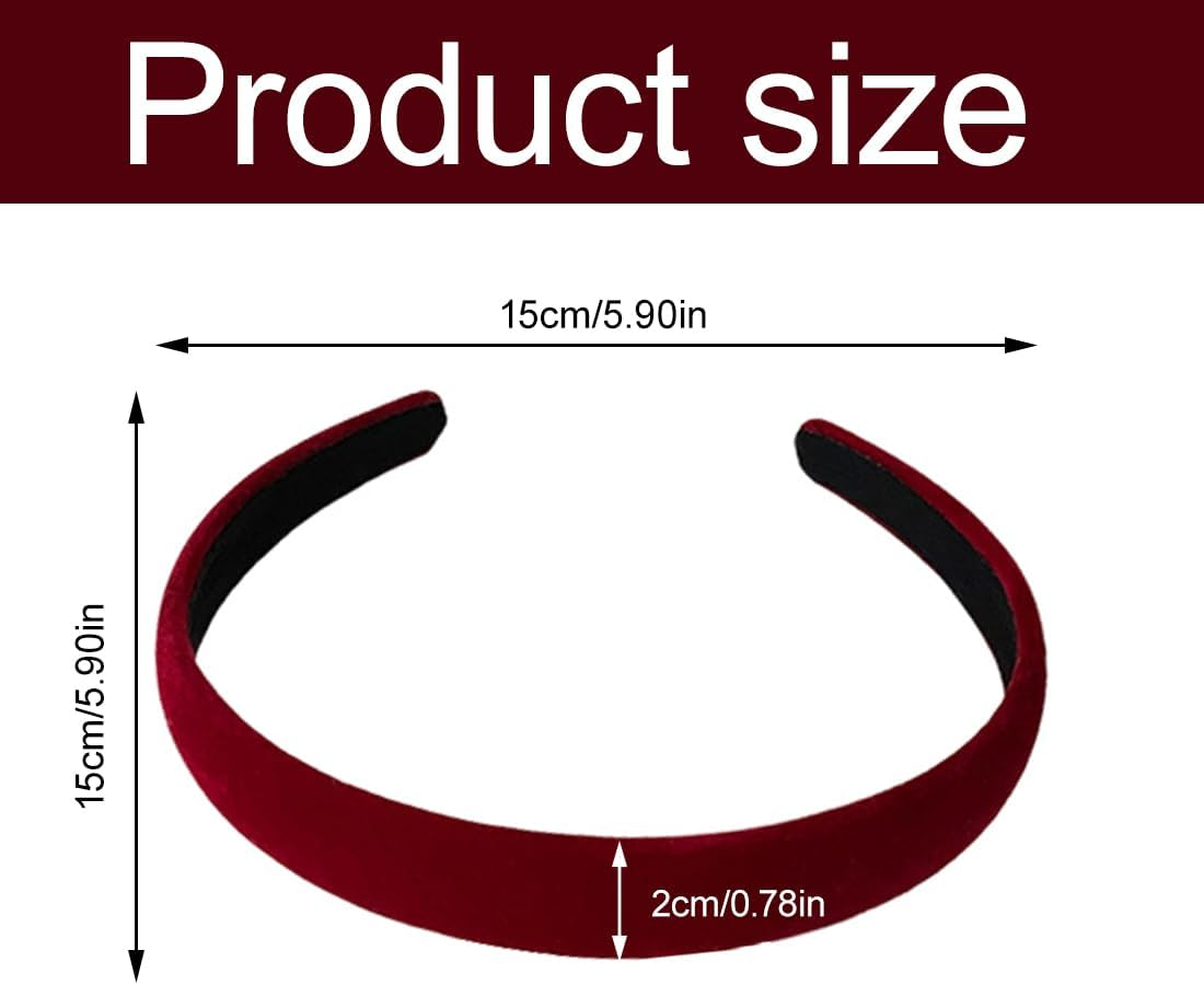 Pack of 2 Velvet Headbands Women, Solid, Simple Headband for Girls, Fashion Hair Accessories for Women Girls, Padded Velvet Headband Retro Style Headband (Black/Burgundy) image number 4