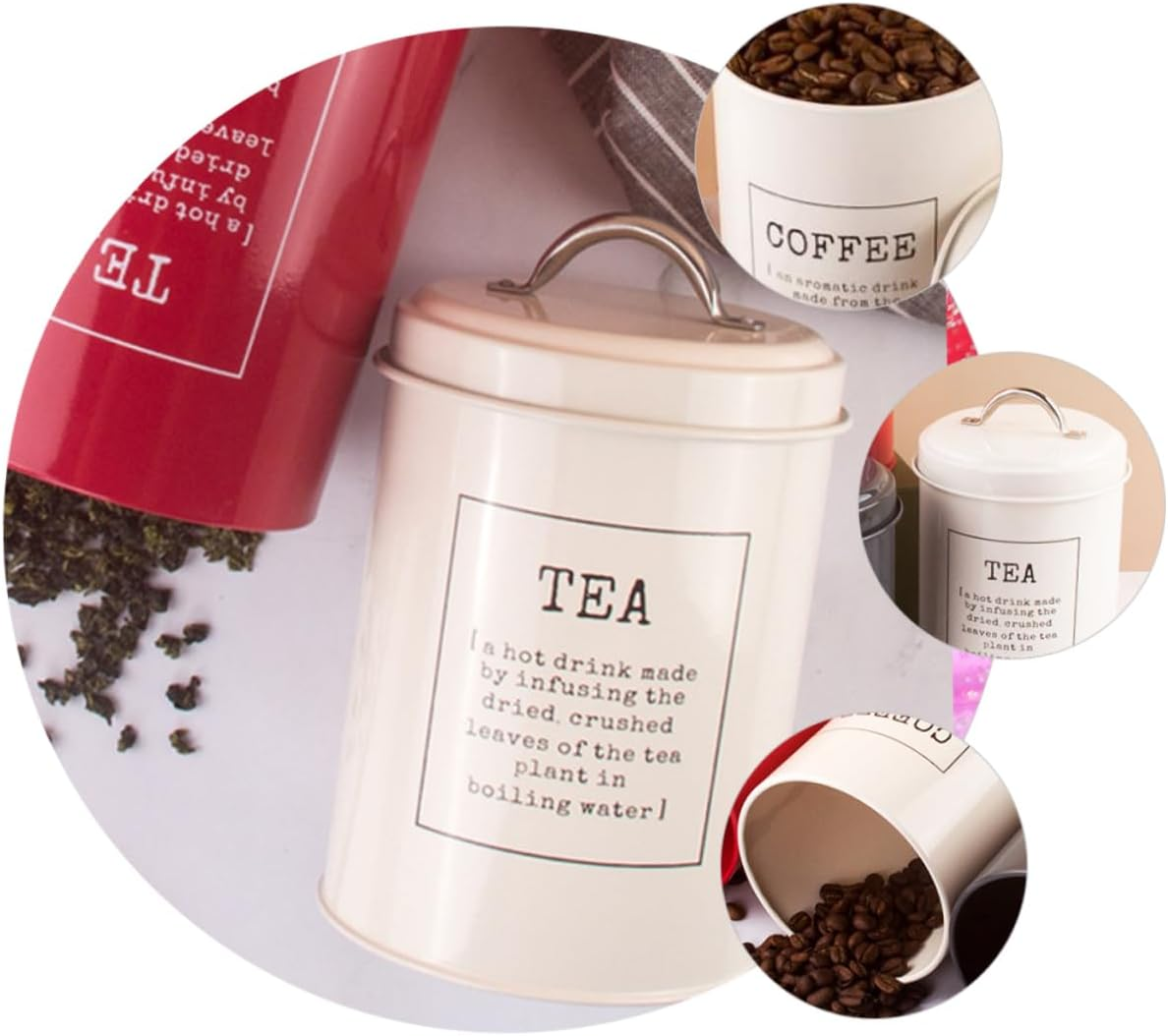 MAGICLULU Nordic Style Tea Leaf Jar and Coffee Beans Canister Set with Lid, White Ceramic Sugar Storage Container for Kitchen Organization, 3Pcs Food Storage Jars for Home and Office image number 1