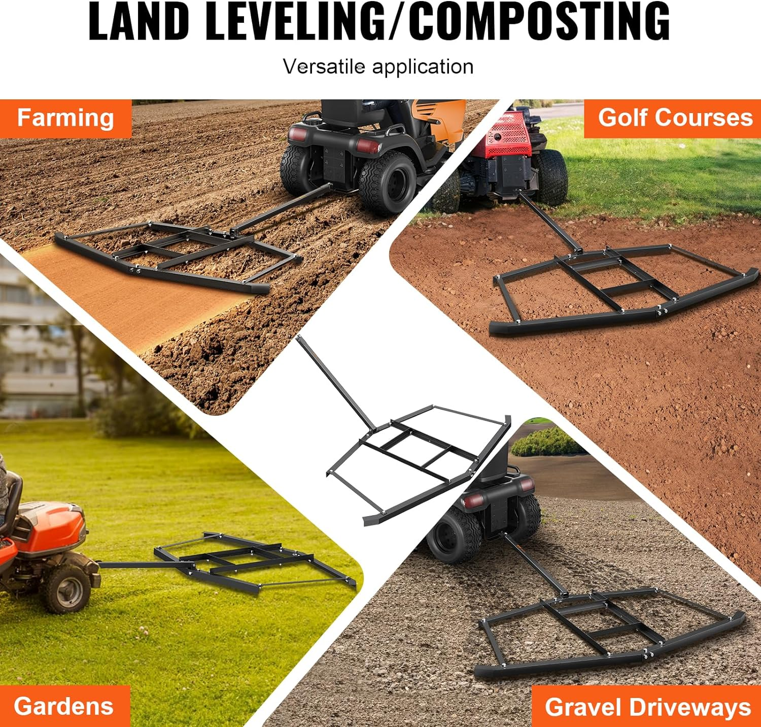 VEVOR Driveway Drag, 76.57" Width Tow behind Drag Harrow, Q235 Steel Driveway Grader with Adjustable Bars, Support up to 50 Lbs, Driveway Tractor Harrow for Atvs, Utvs, Garden Lawn Tractors image number 4