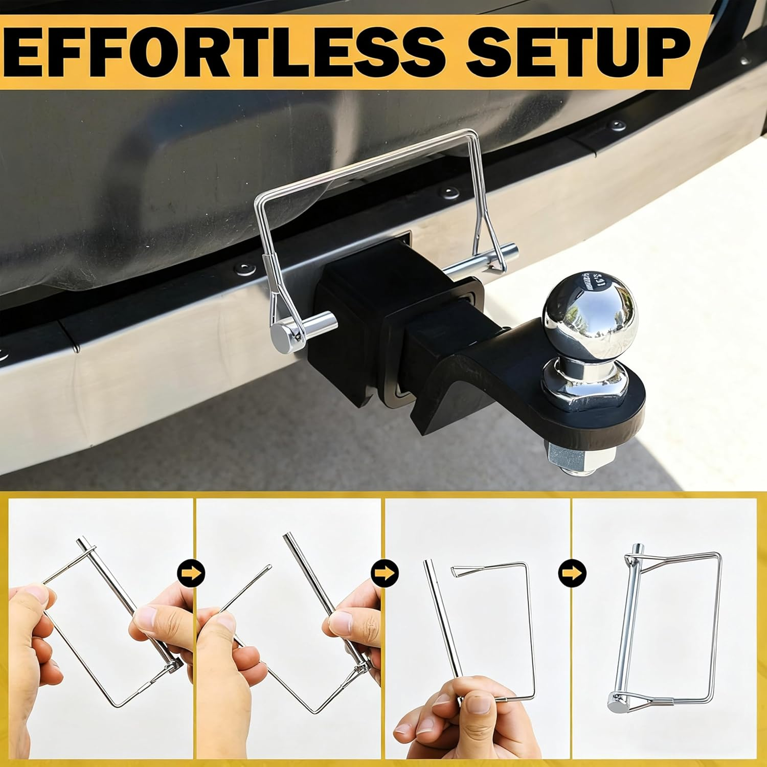 4 Pack Heavy Duty Trailer Hitch Pin, 1/4X4 Inch Zinc Coated Carbon Steel,Safety Lock for Boat,Rv,Utility Trailers image number 5