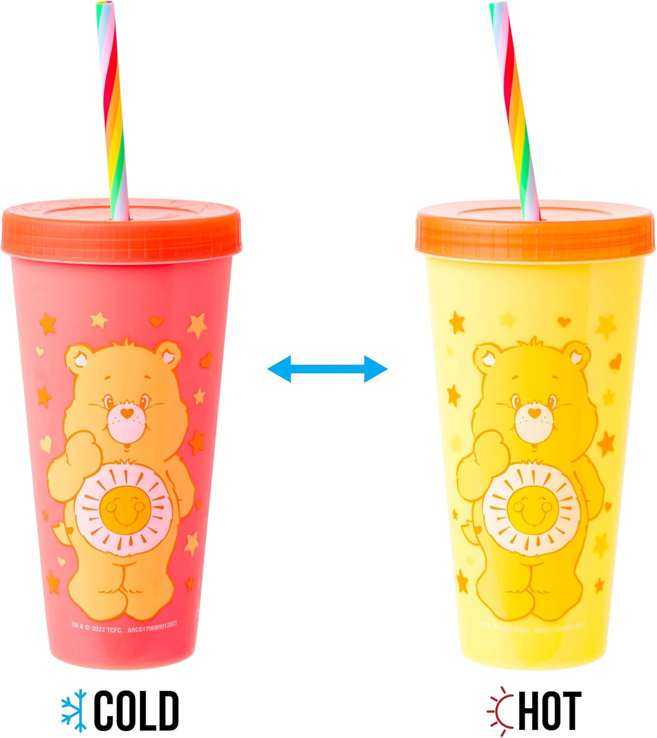 Silver Buffalo Care Bears Hearts Rainbow Swirl Straw 4 Pack Color Change Plastic Tumbler, 24 Ounces - Care Bears Hearts And Stars image number 5
