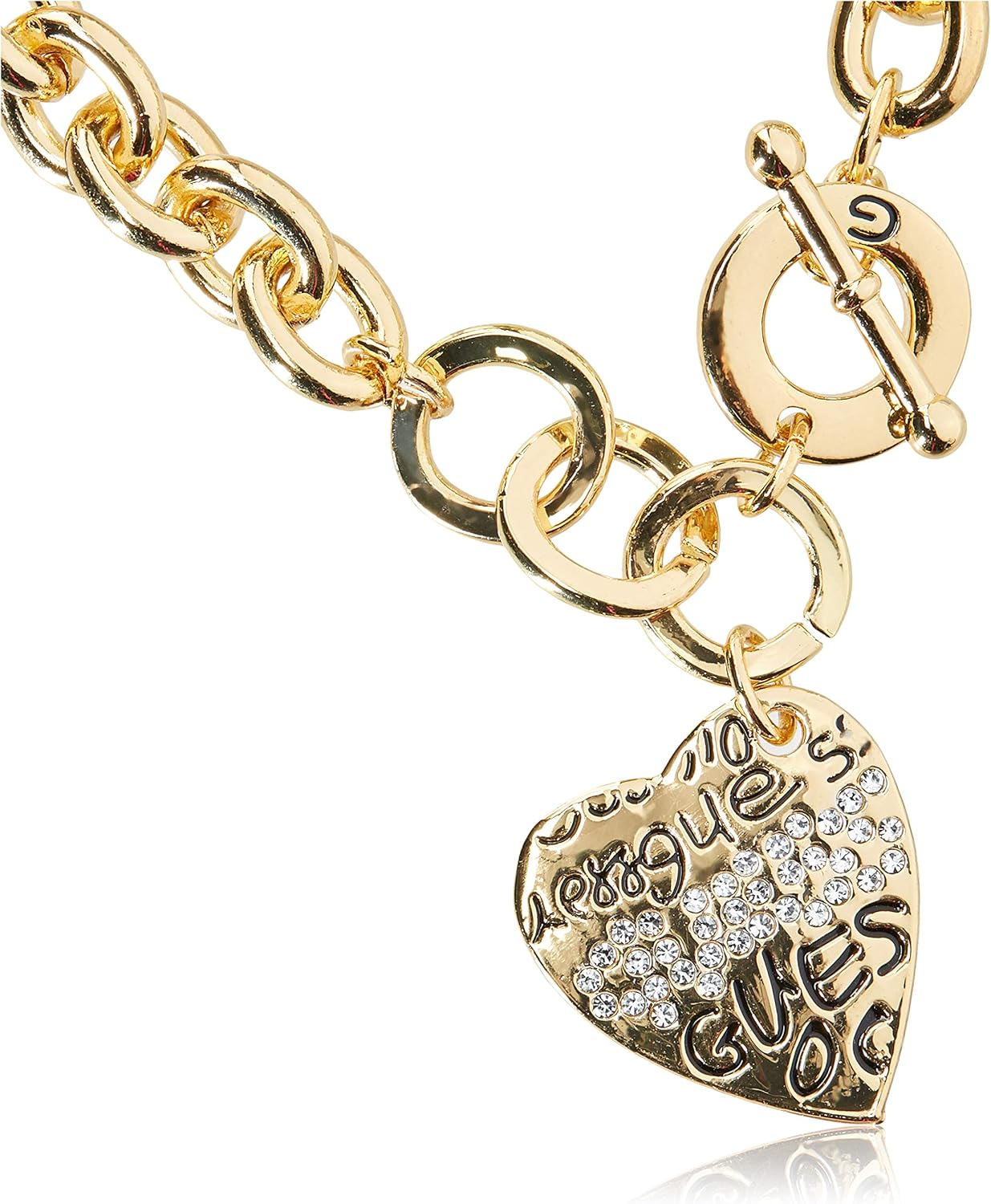 GUESS Basic Graffiti Logo Heart Toggle Charm Bracelet - Silver image number 3