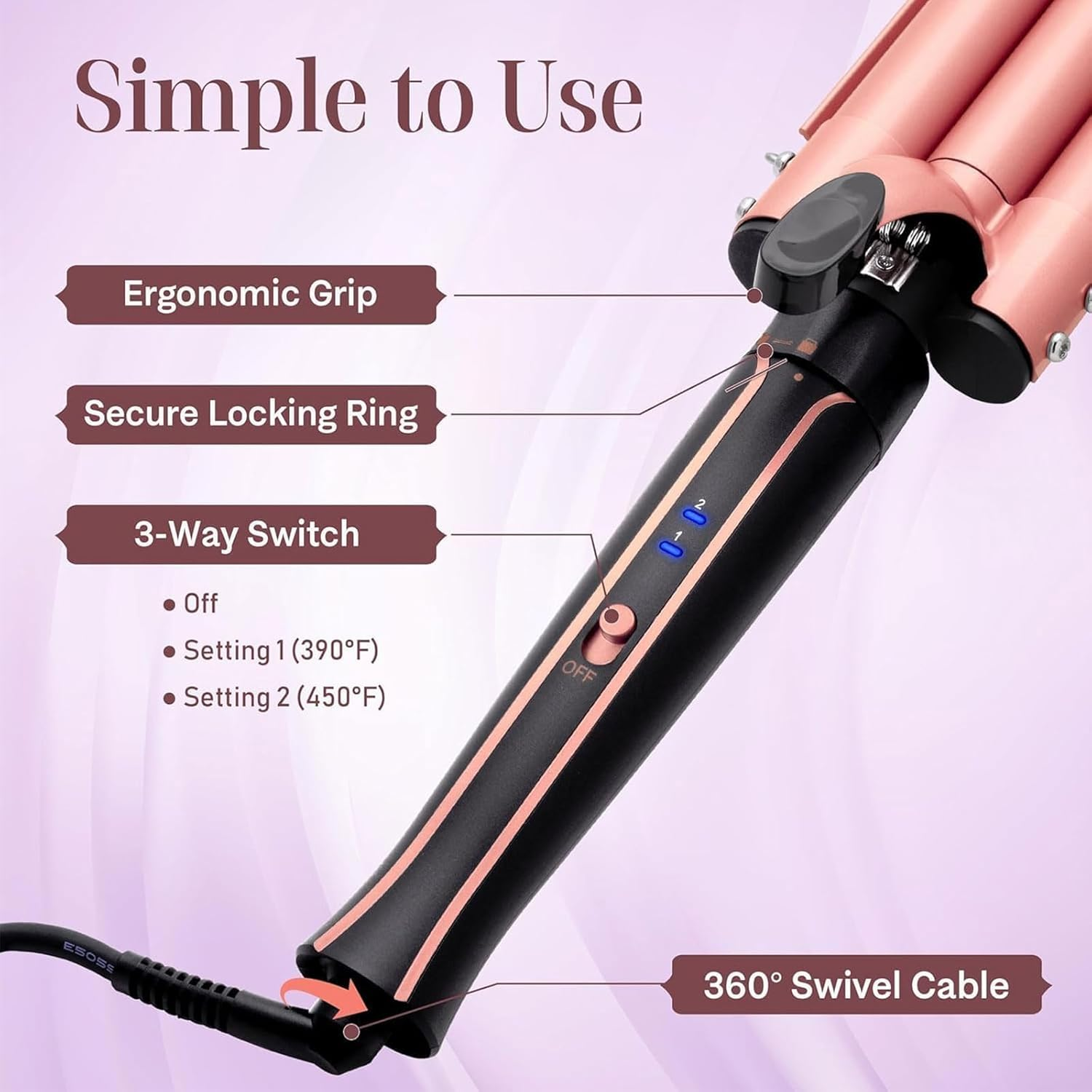 Homodoskey Curling Wand Set, 5 in 1 Hair Curler with 5 Interchangeable Wand Ceramic Barrel(9-38Mm), with LED Temperature Adjustment and Fast Heating in All Hair Type, Include Heat Resistant Glove image number 2