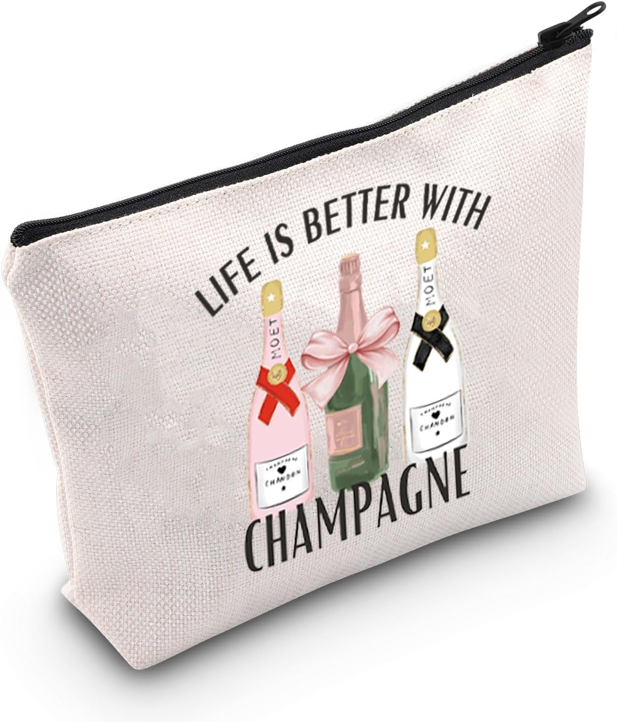 TGBJE Champagne Lover Gifts Life Is Better with Champagne Makeup Bag Girls Wine Trip Gift Bachelorette Party Zipper Pouch, Life Champagne Bag, All image number 3