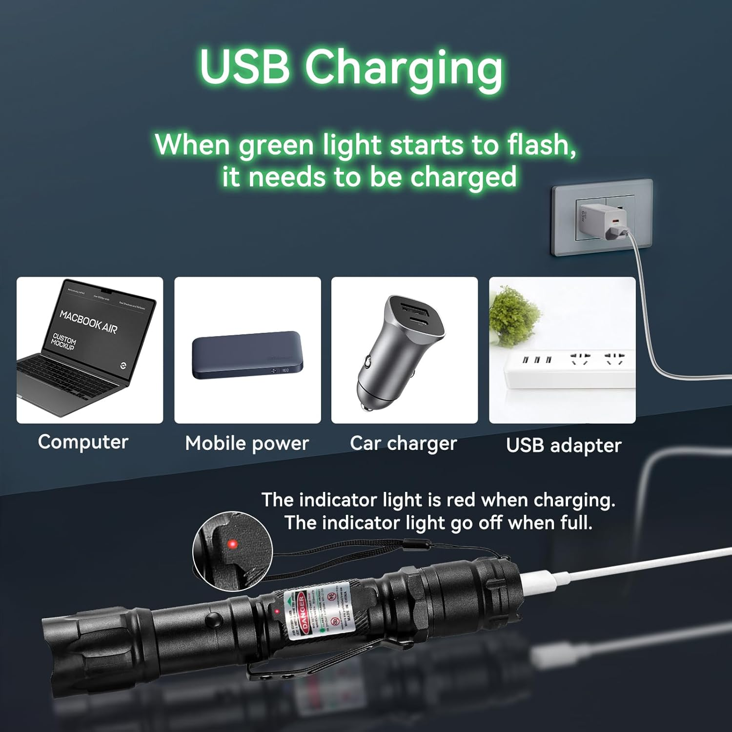 LETEAPII Green Light Flashlight, Long Range Dot Beam Pen, Tactical Flashlights with Star Cap, Adjustable Focus, Rechargeable for Outdoor, Tv/Led/Lcd Screens, Astronomy, AC