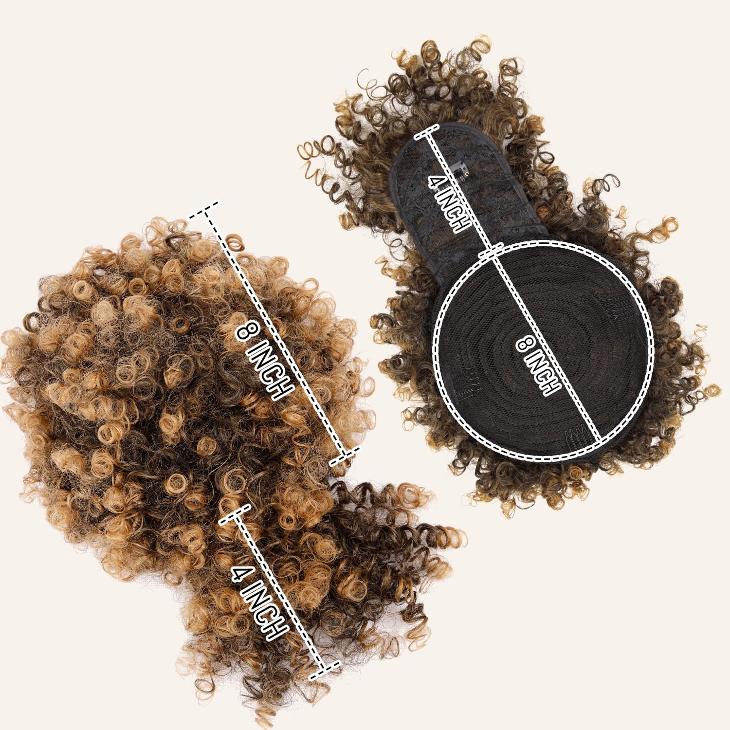 Builson Ponytail with Cord for Black Women Afro Puff Kinky Curly Hair Ponytail Extension with Bangs Natural Hair Ponytail (T27 Natural Black/Blonde) T27 Natural Black / image number 4