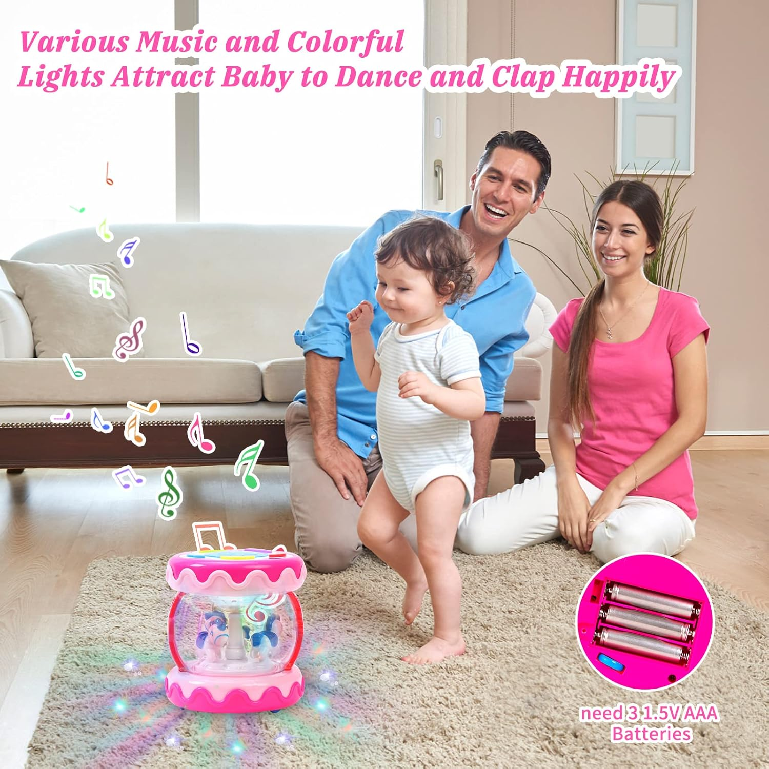 Fimeetoy Baby Toys for 18 Months+ Unicorn Carousel Rotating Projector Light up Toy with Music, Early Learning Musical Toy for Girls Boys (Pink) image number 2