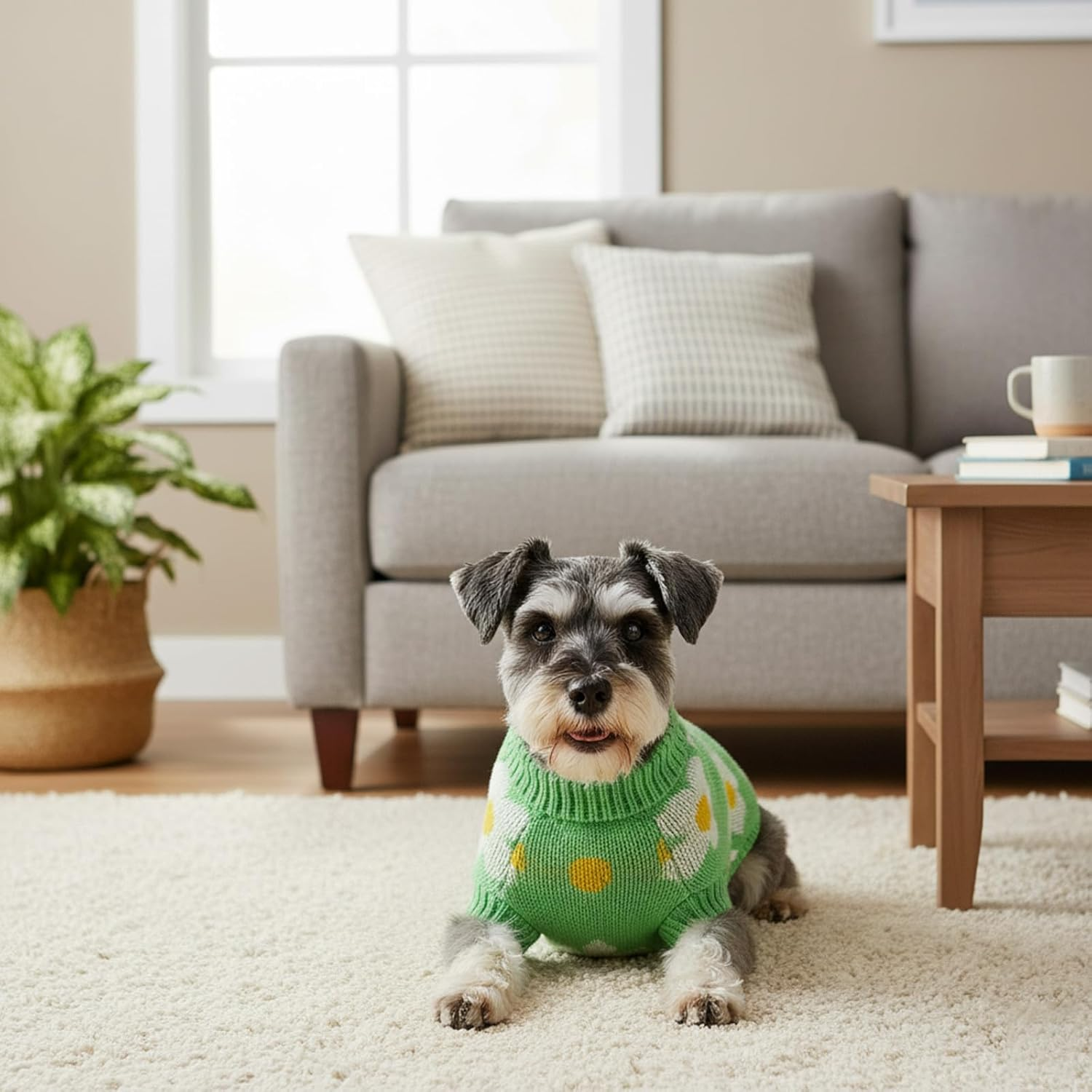 Pack of 2 Dog Jumpers for Small Dogs, Soft Knitted Jumper for Dogs and Cats, Winter Clothing for Pets Such as Rabbits and Guinea Pigs, Green and Pink Strawberry Pattern, 23 Cm image number 4