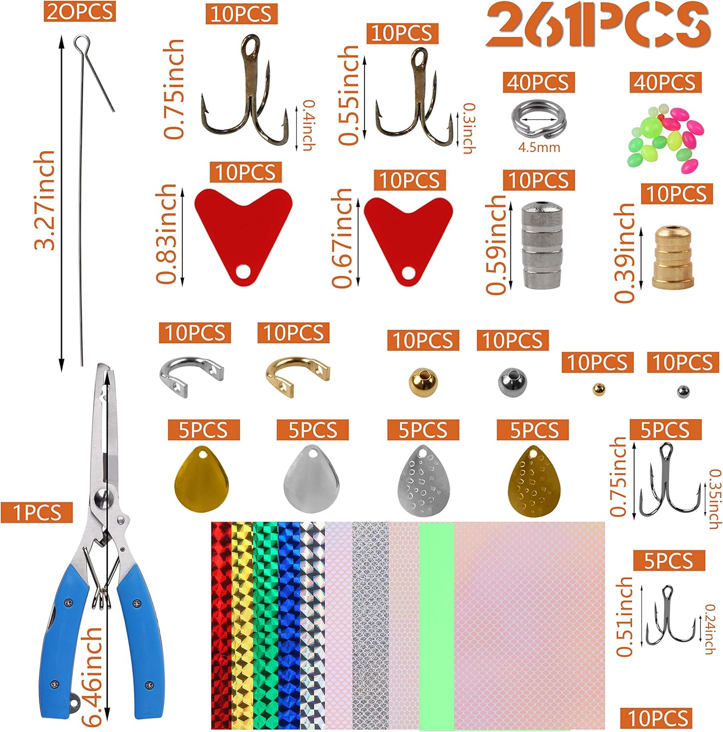 Fishing Spinner Bait Making Kit, 261Pcs DIY Fishing Lure Making Kit Buzzbait Spinnerbait Colorado Blades Fishing Spoon Rigs Treble Hook Make Your Own Lures for Bass Trout Walleye Spinner image number 5