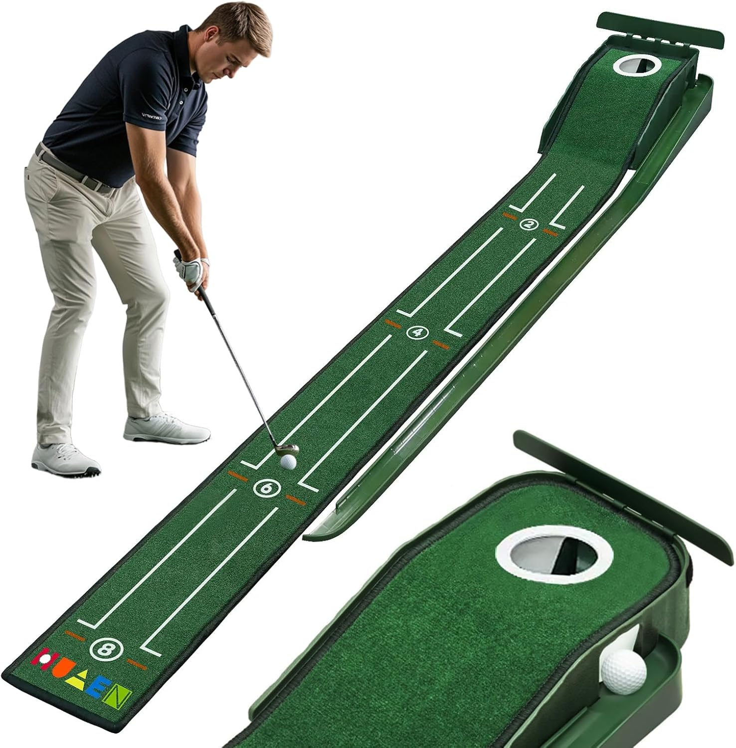 Golf Putting Mat,Golf Practice Mat Indoors with Alignment Guides,Green Set Putting Mat with Auto Ball Return,Perfect for Office,Home or Patio Practice,Golf Gifts for Men Golf Lover image number 6