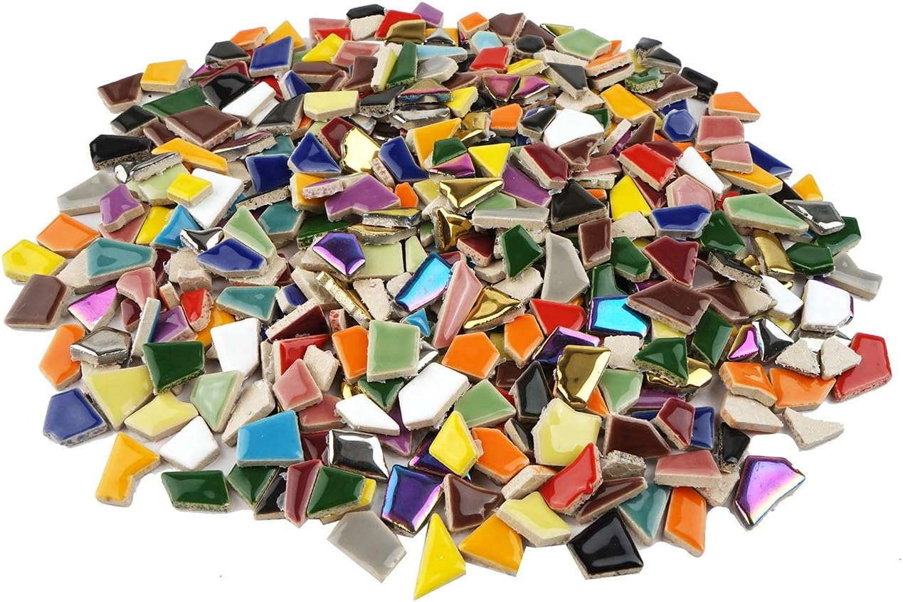 Lanyani Vibrant Broken Ceramic Tiles for Crafts Mosaics,Irregular Polished China Tile Scraps Stained Glass Pieces, Mixed Colors- 2Pounds/0.97 Square Foot image number 3