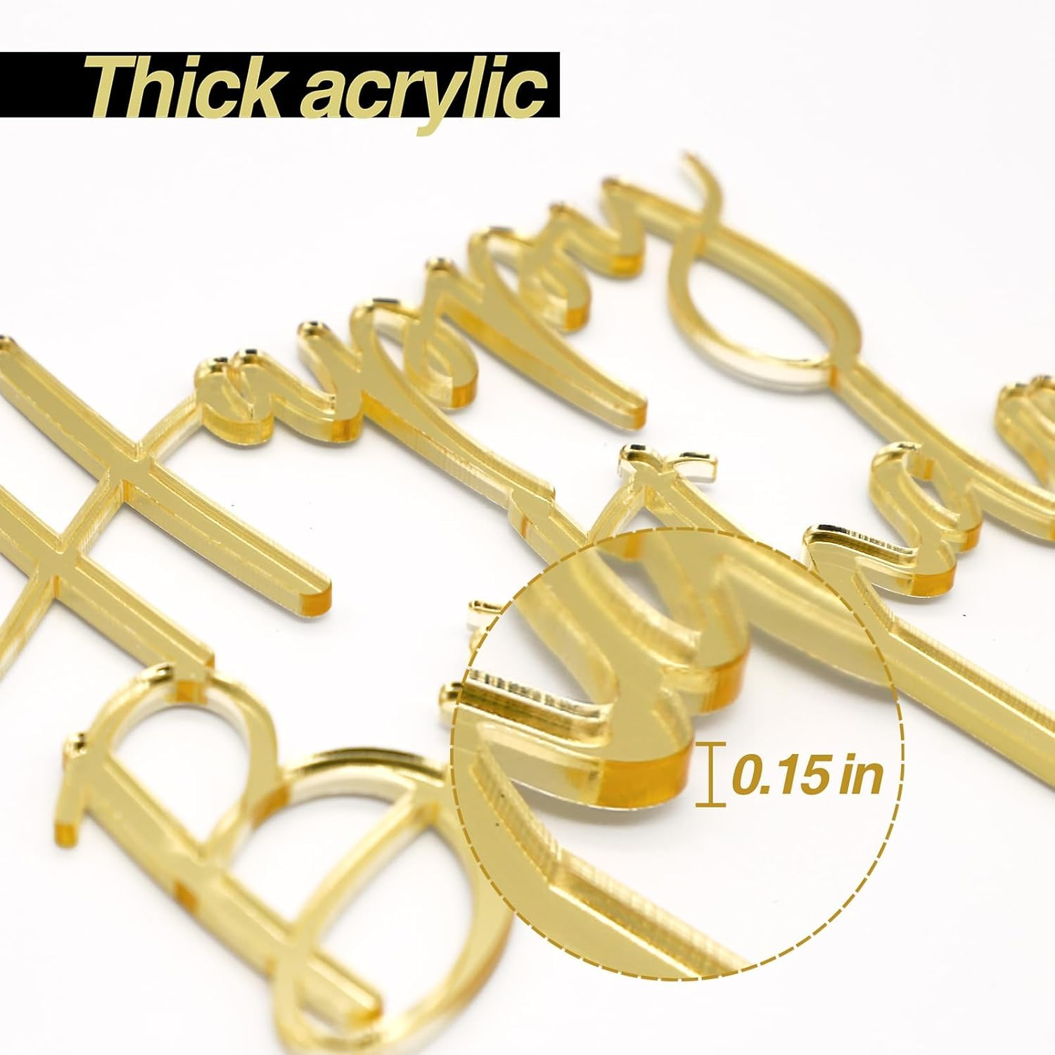 Kvadouly Gold Happy Birthday Cake Topper &ndash; Double-Sided Glitter Acrylic Cupcake Decoration for Kids and Adults Party Celebration (1) image number 2