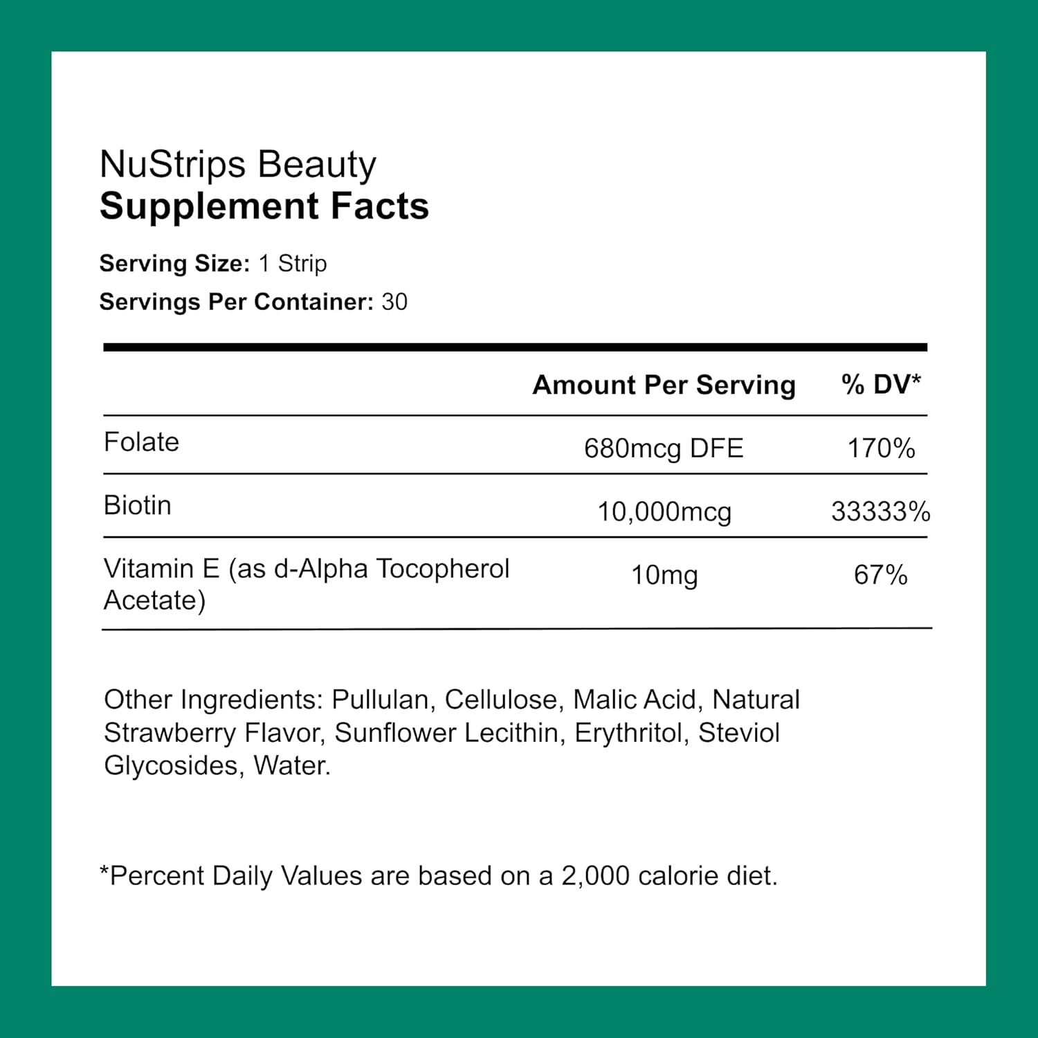 Beauty in a Strip&trade; (30 Day Supply) | Oral Strips with Biotin, Folate and Vitamin E | Fast Acting, Vegan, 100% Natural image number 3