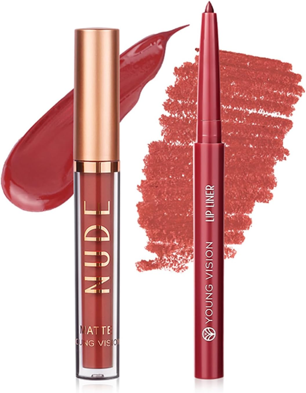 2-In-1 Lip Gloss & Lip Liner Set - Lip Contour Kit with Rotatable Liner + Velvet Matte Gloss | Waterproof, Long-Lasting, Non-Sticky Formula | One-Step Makeup Kit