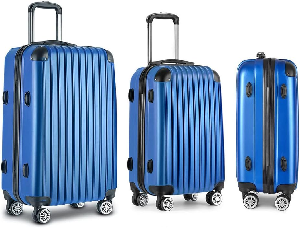 Wanderlite Luggage Set 3Pcs Black Suitcase Hand Luggages Travel ABS Hard Case Hardside Shell, Lightweight Trolley Carry on Bag, TSA Lock 6Pcs Storage Organisers