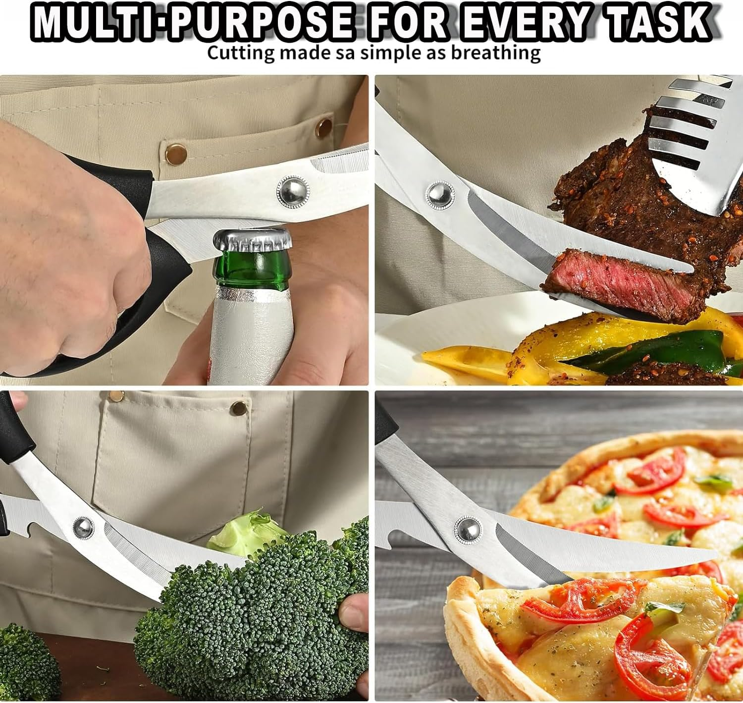 BEANPRECOY Korean Barbecue Scissors and Tongs Set BBQ Scissors BBQ Tongs Stainless Steel Ergonomic Sharp Shears and Clips for Kitchen Cooking Clips Pizza Shears for Easy Use (Black) image number 6