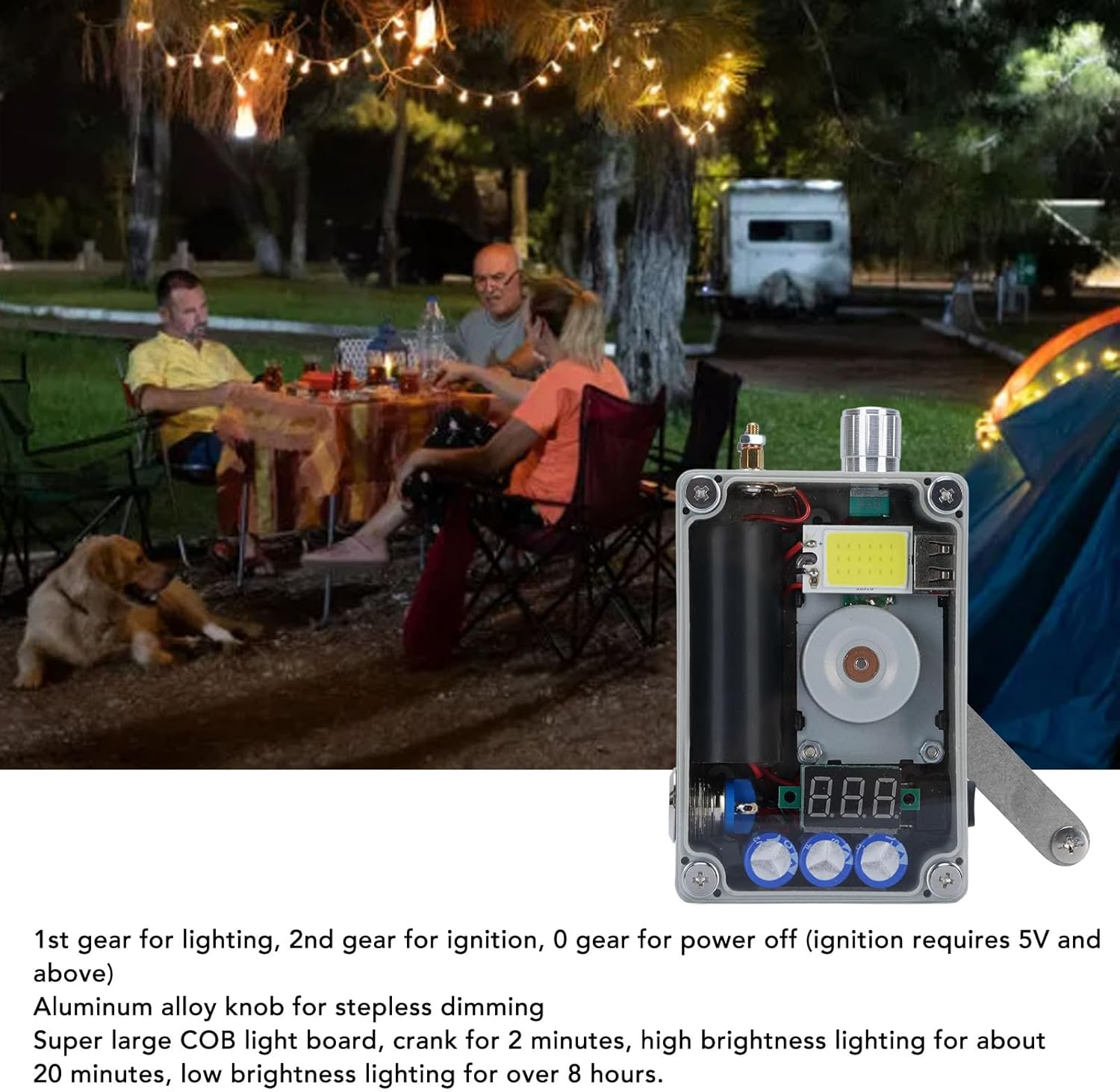 Lighting/Ignition Hand Crank Generator, Hand Crank Charge Generator USB Charger with COB Light, Super Capacitor Storage Emergency Survival Dynamotor