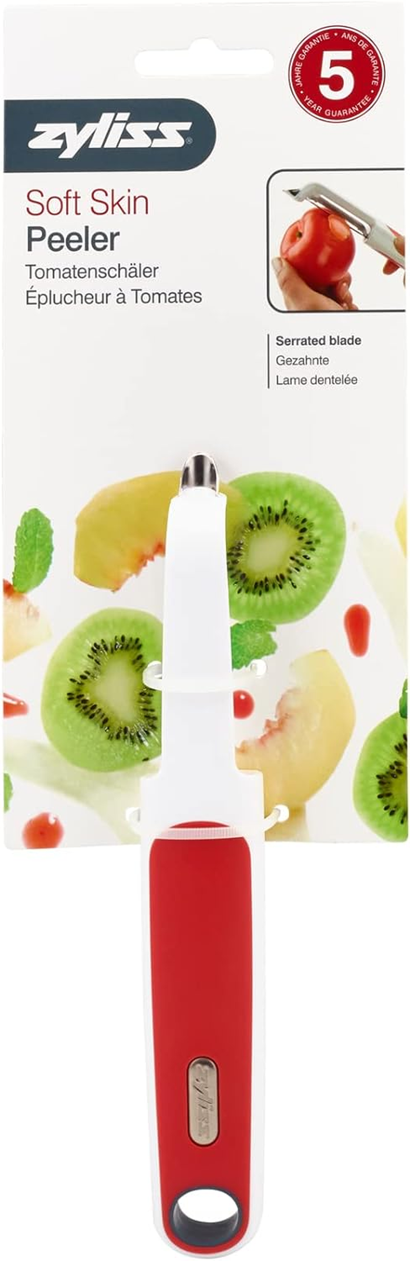 Zyliss Vegetable Peeler | Smooth Glide Swivel Potato Peeler with De-Eyeing Cutting Tip | Comfortable Ergonomic Handle | Stainless Steel Sharp Blade | 2.5 X 9.5 X 26 Cm | White/Red image number 6