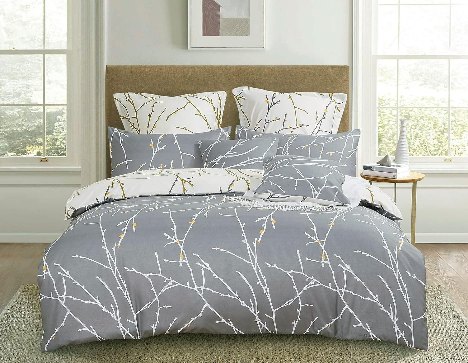 Tree Reversible Double/Queen/King/Super King Size Duvet/Doona/Quilt Cover Set (Queen, Blue&Beige) image number 2