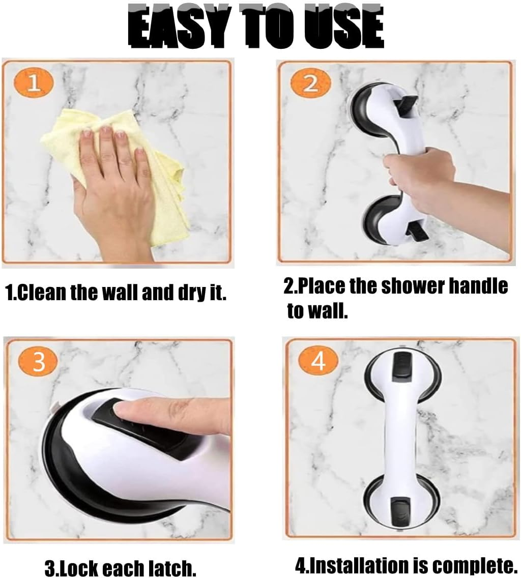 2Pcs 12 Inch Suction Grab Bar Shower Handle with Strong Hold Suction Cup,Suction Cup Anti-Slip Handrail,No Drilling,For Bathroom,Household,Elderly, the Injured,Black image number 4